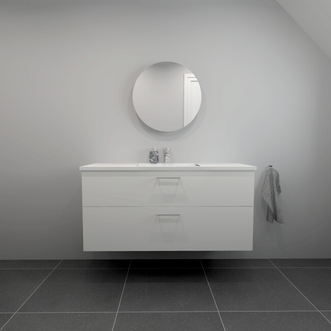 Kitchn Badsæt :122 Cm Med Hvid Marmorvaskvælg Mellem Flere Fronter