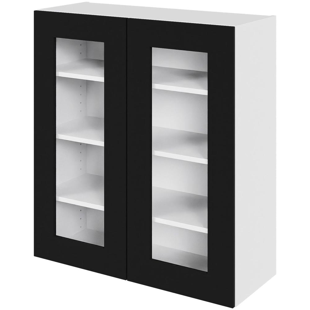 Multi-living Køkken Vitrineskab Cibo Nero Overskab : 89 Cm : 34 Cm Låge Med Klart Glas Inklusiv Hylder Bredde: 80 Cm