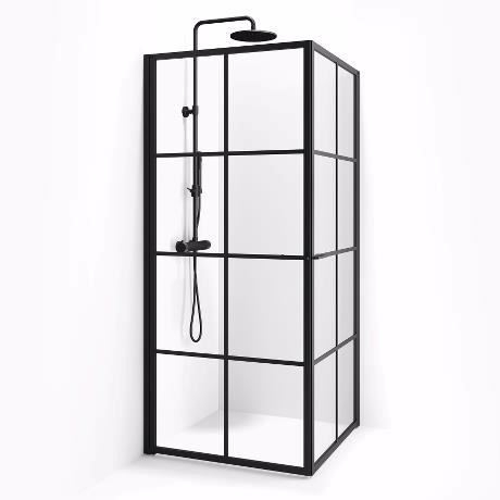 New York Bruseafskærming Hjørneløsning Sorte Sprosser Fast Væg Og Dør