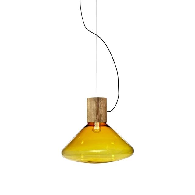 Brokis Muffins Wood 03b Pendel Brunt Glas Naturlig Eg Med Sort Ledning