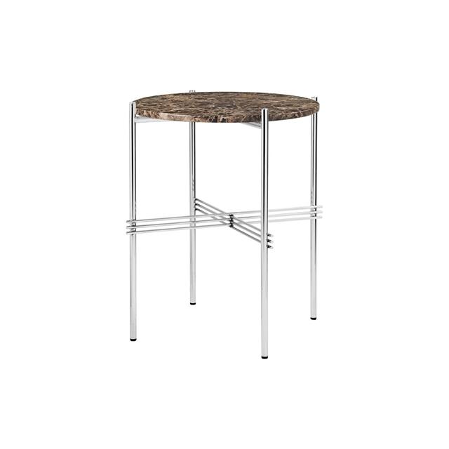 Gubi Ts Sidebord Round ø40 Poleret Stål Brown Emperador Marmor