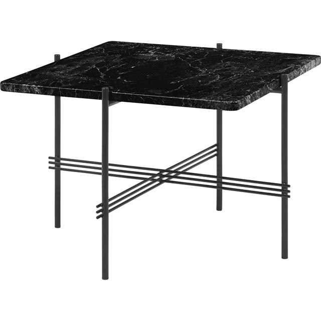 Gubi Ts Sofabord Firkantet 55   55 Cm Med Sort Base Og Sort Marquina Marmor Top