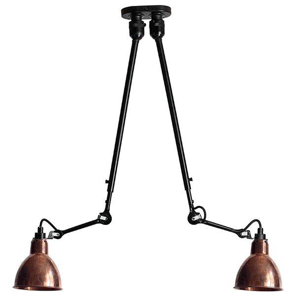 Lampe Gras N302 Loftlampe Double Mat Sort   Rå Kobber