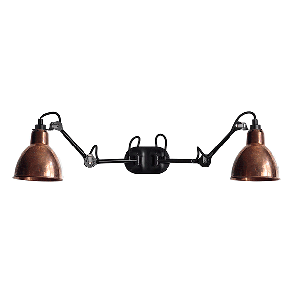 Lampe Gras N204 Væglampe Double Mat Sort   Rå Kobber