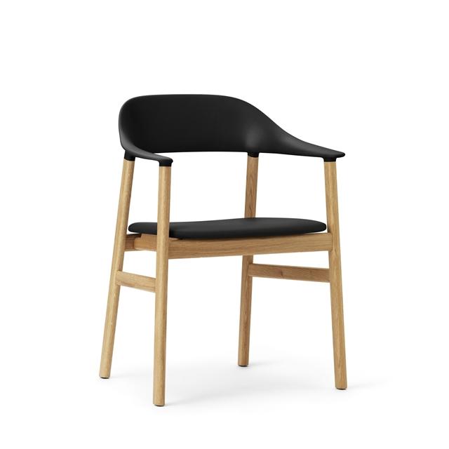Normann Copenhagen Herit Spisebordsstol Med Armlæn Læder Polstret Egetræ  Sort