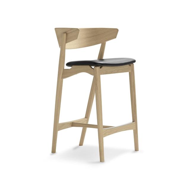 Sibast Furniture No   Barstol Hvidolieret Egetræ Og Sort Læder