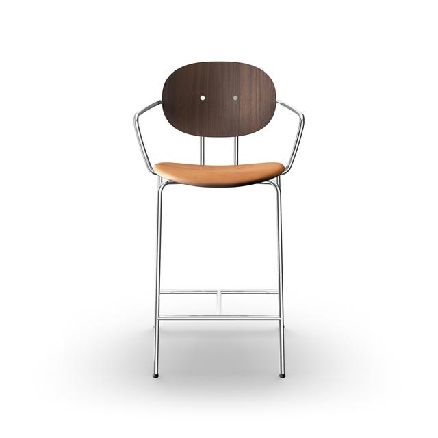 Sibast Furniture Piet Hein Barstol Krom Med Armlæn Valnød Og Cognac Læder