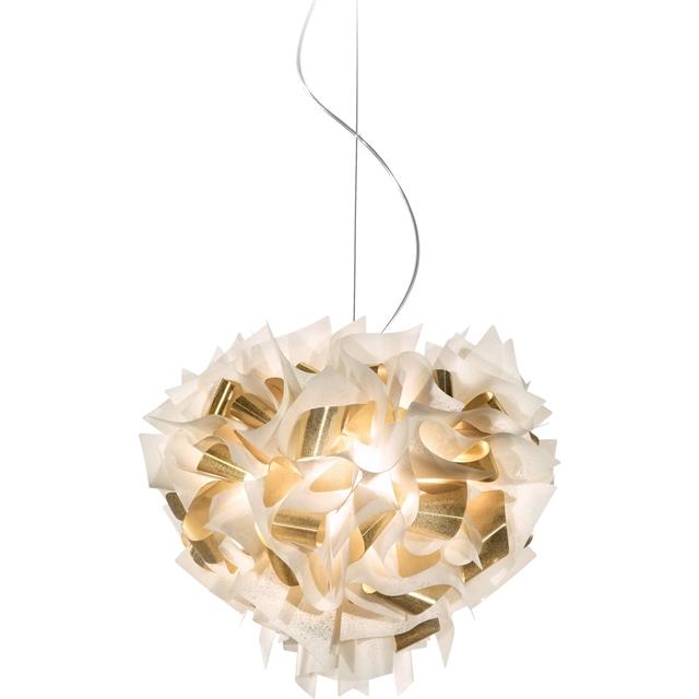 Slamp Veli Aurea Pendel Stor Hvid Guld Med Transparent Ledning