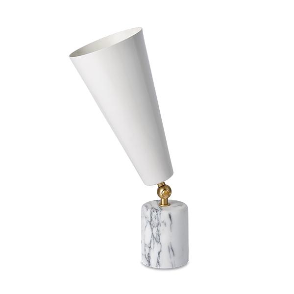 Tato Vox Bordlampe Hvid Marmor   Mat Messing Hvid Lille