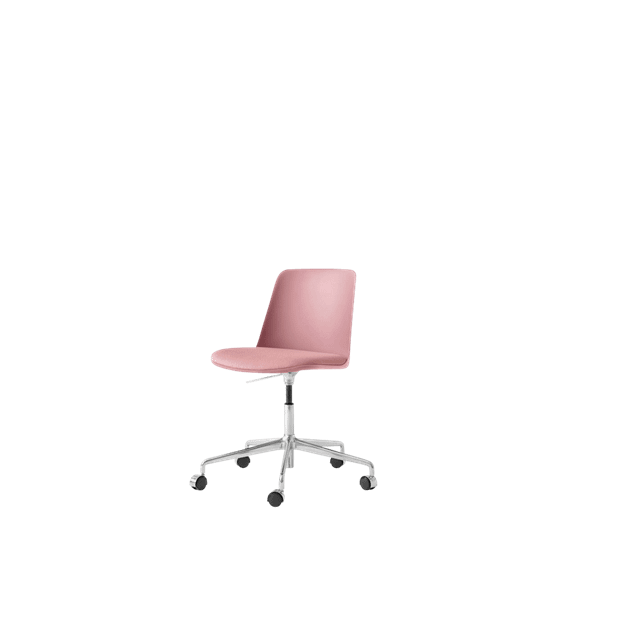 Tradition Rely Hw29 Spisebordsstol Uden Armlæn Swivel Med Hjul Polstret Sæde Soft Pink Aluminium Vidar 0622