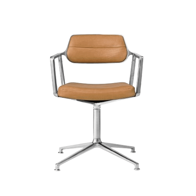 Vipp 453 Swivel Drejestol Med Gulvglidere Aluminium Camel Læder