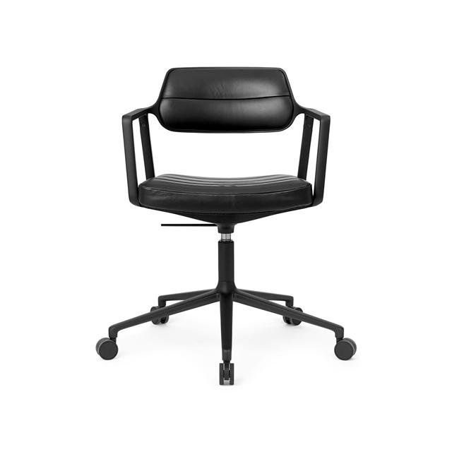 Vipp 453 Swivel  Drejestol Med Hjul Sort Sort Læder