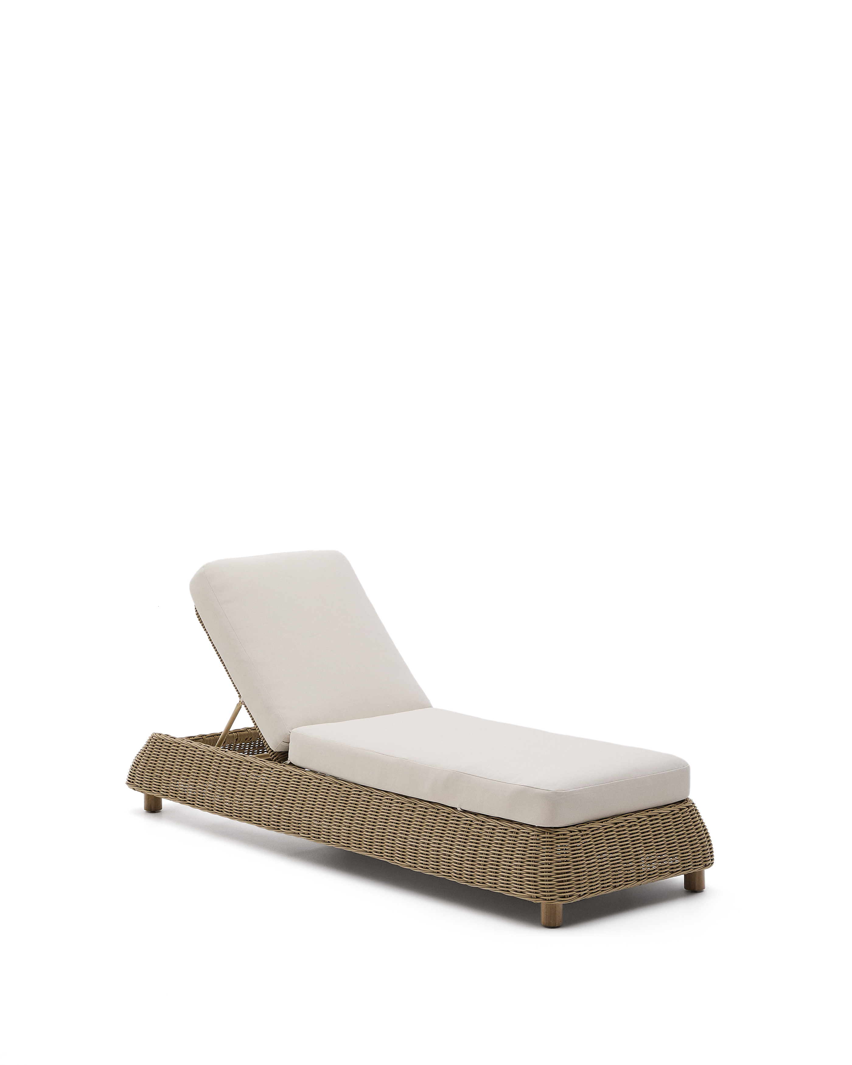 Kave Home Meria Solstol Justerbar Ryglæn Beige Hynder Ecru Lysebrun Syntetisk Rattan Akacie