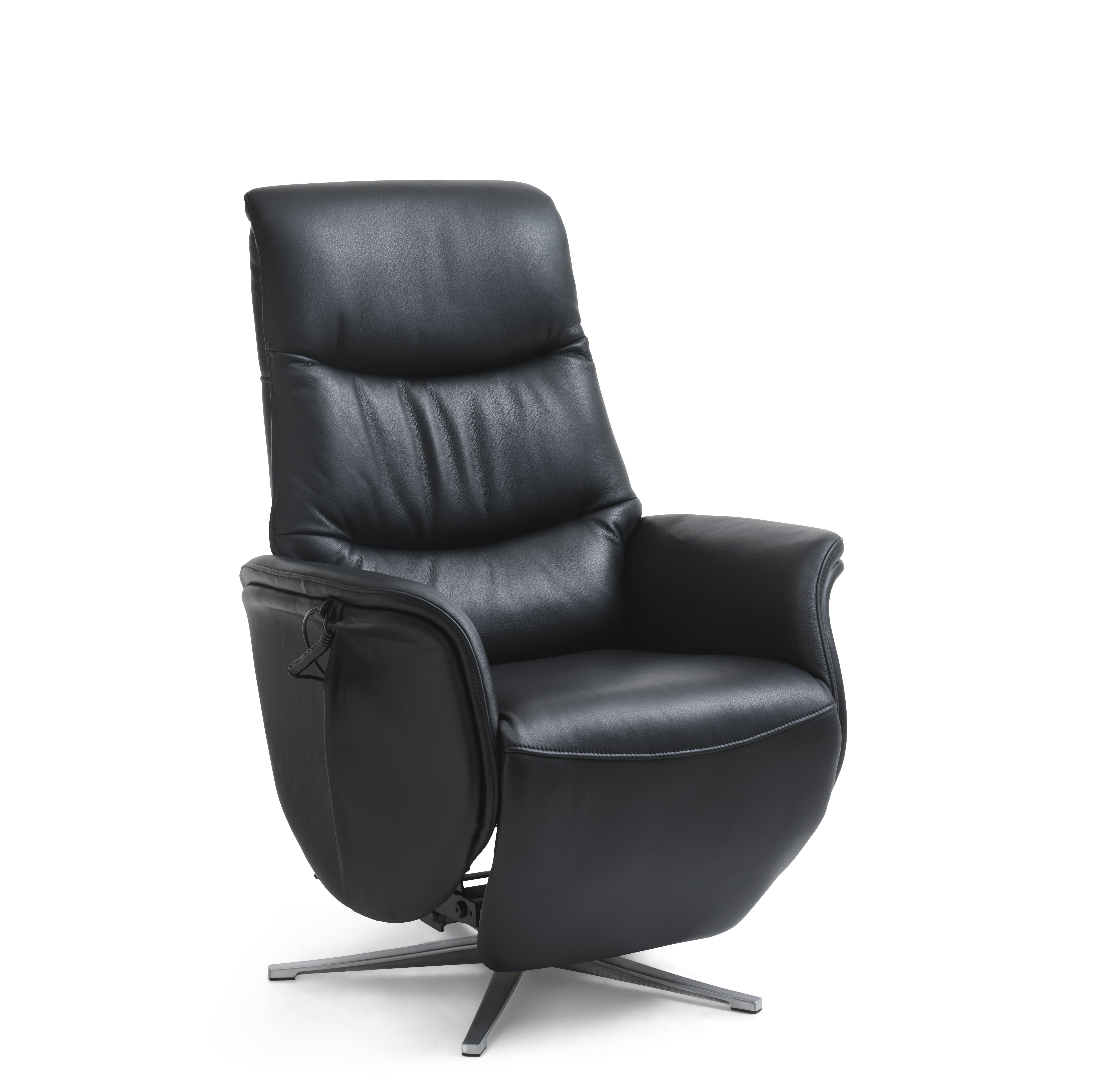 Vincent Recliner Stol    Motorer  Armlæn  Vippefunktion  Fodskammel Sort Læder Pvc Og Sølv Alu