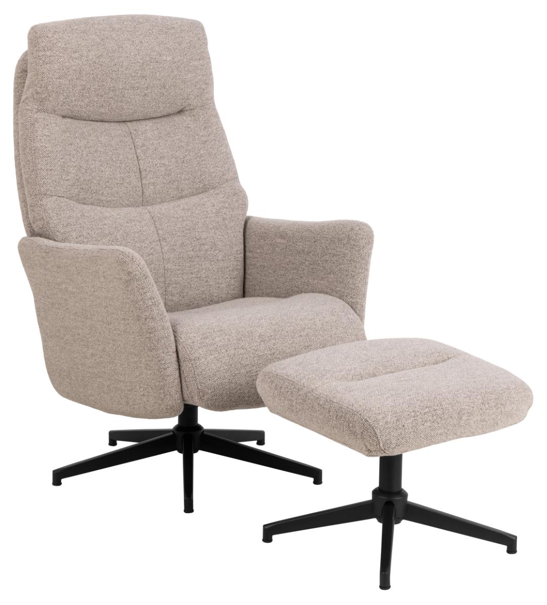 Act Nordic London Manuel Recliner     Fodskammel  Horisontal Syning Beige Stof Og Mat Sort Stål
