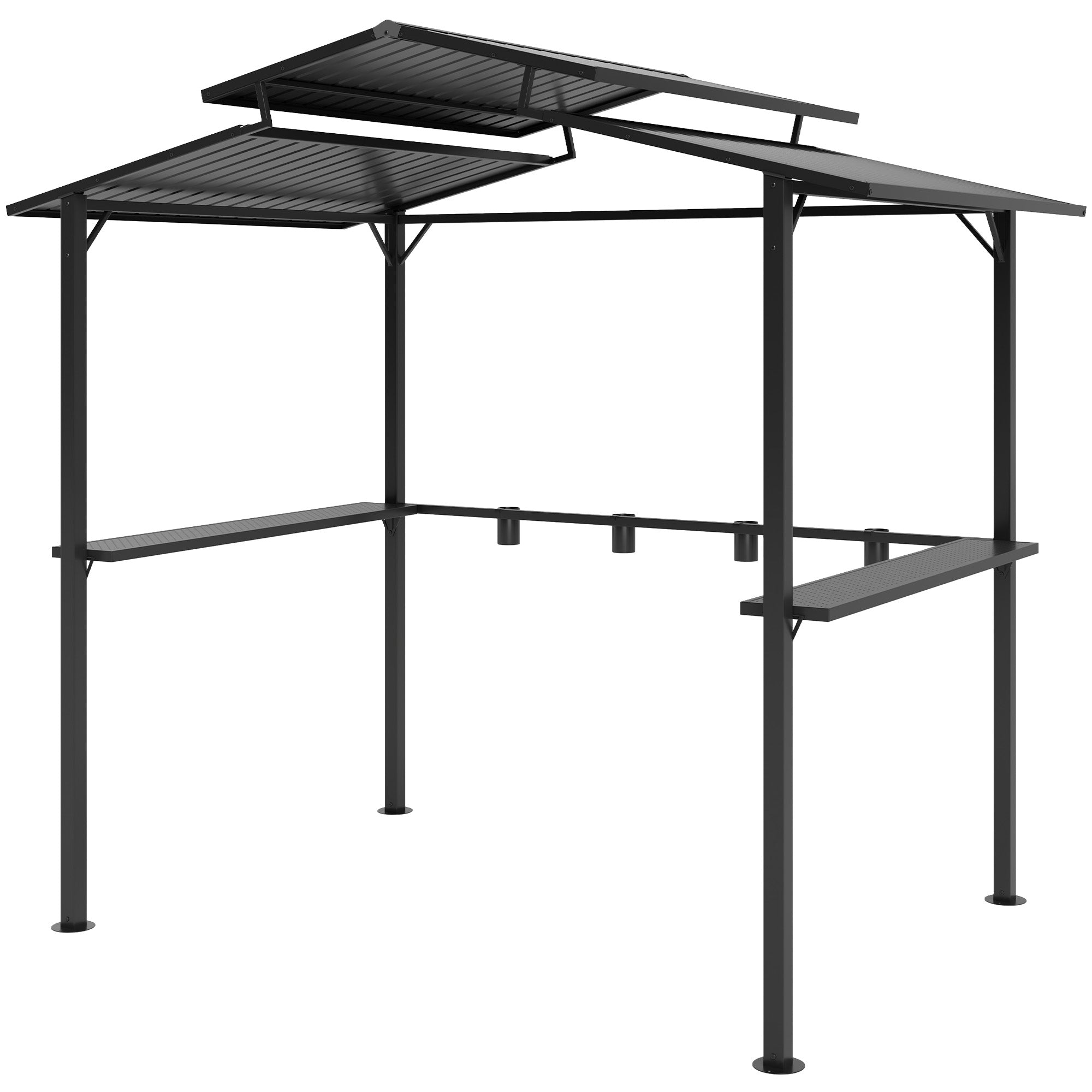 Grillpavillon 250   160   250 Cm  Vandtæt Havepavillon Med Dobbeltlagstag Og Sidehylder  Sort