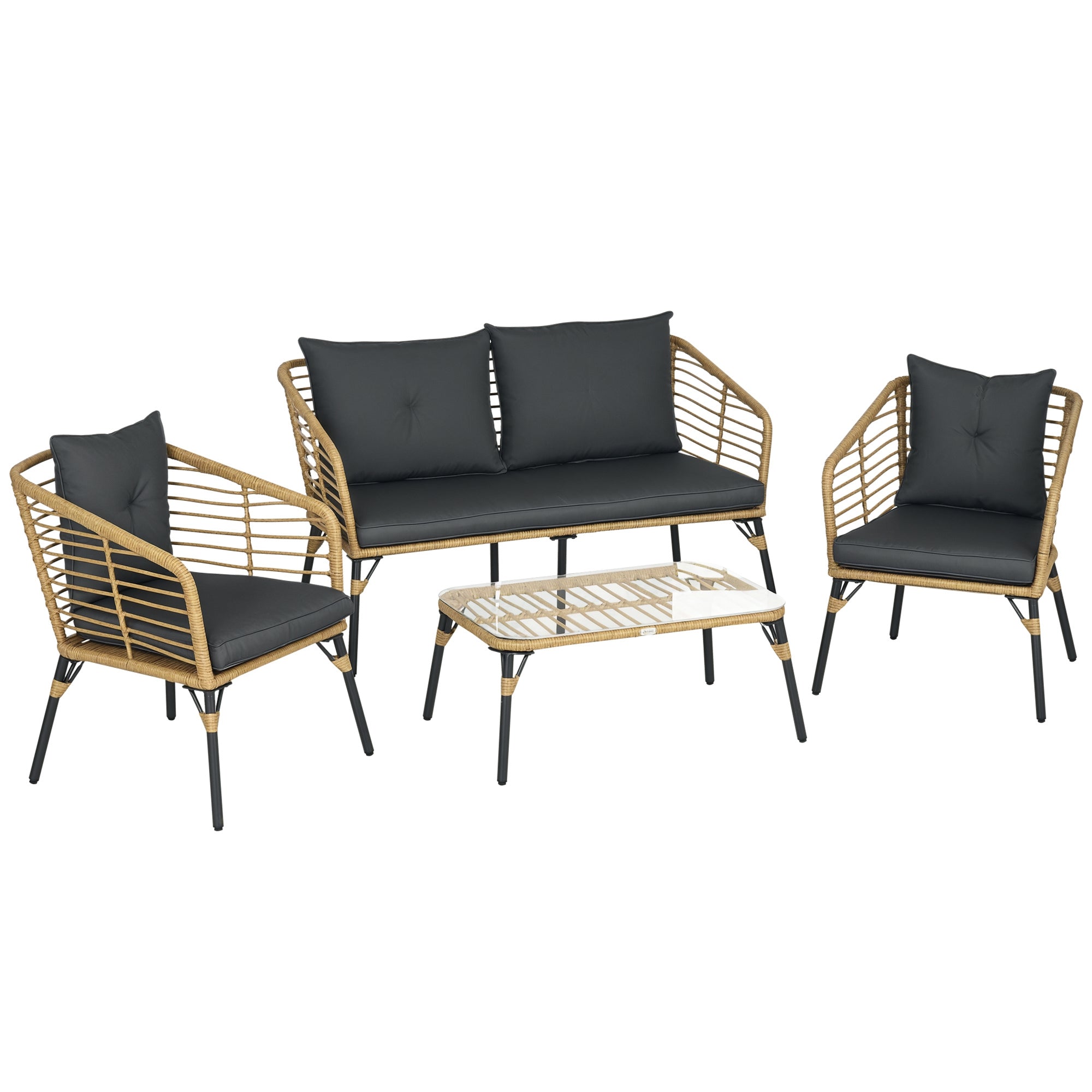 Havemøbelsæt Til   Personer  Rattan Siddesæt Med Hynder  Boho-stil Balkonmøbler  Sand   Mørkegrå