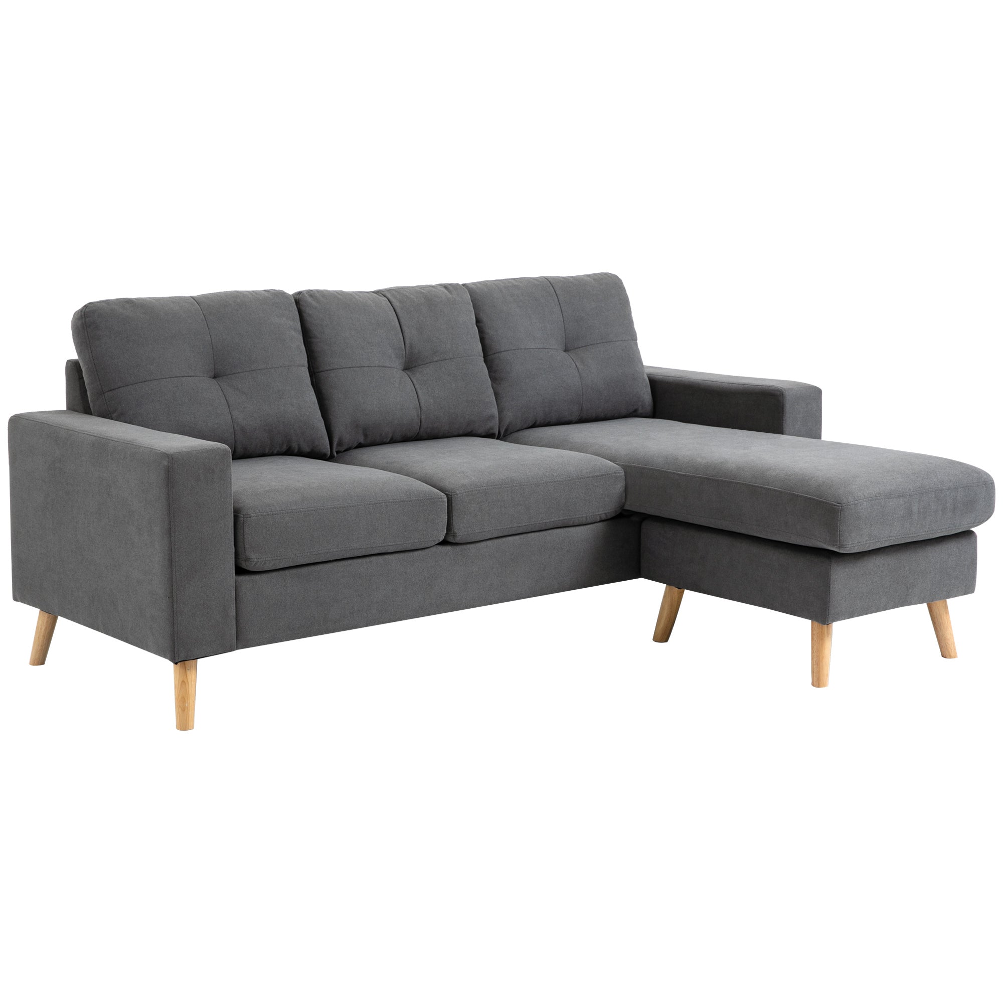 Hjørnesofa   Skandinavisk Design  Med Knapsyninger  Massivt Træ  Linnedlook  Grå