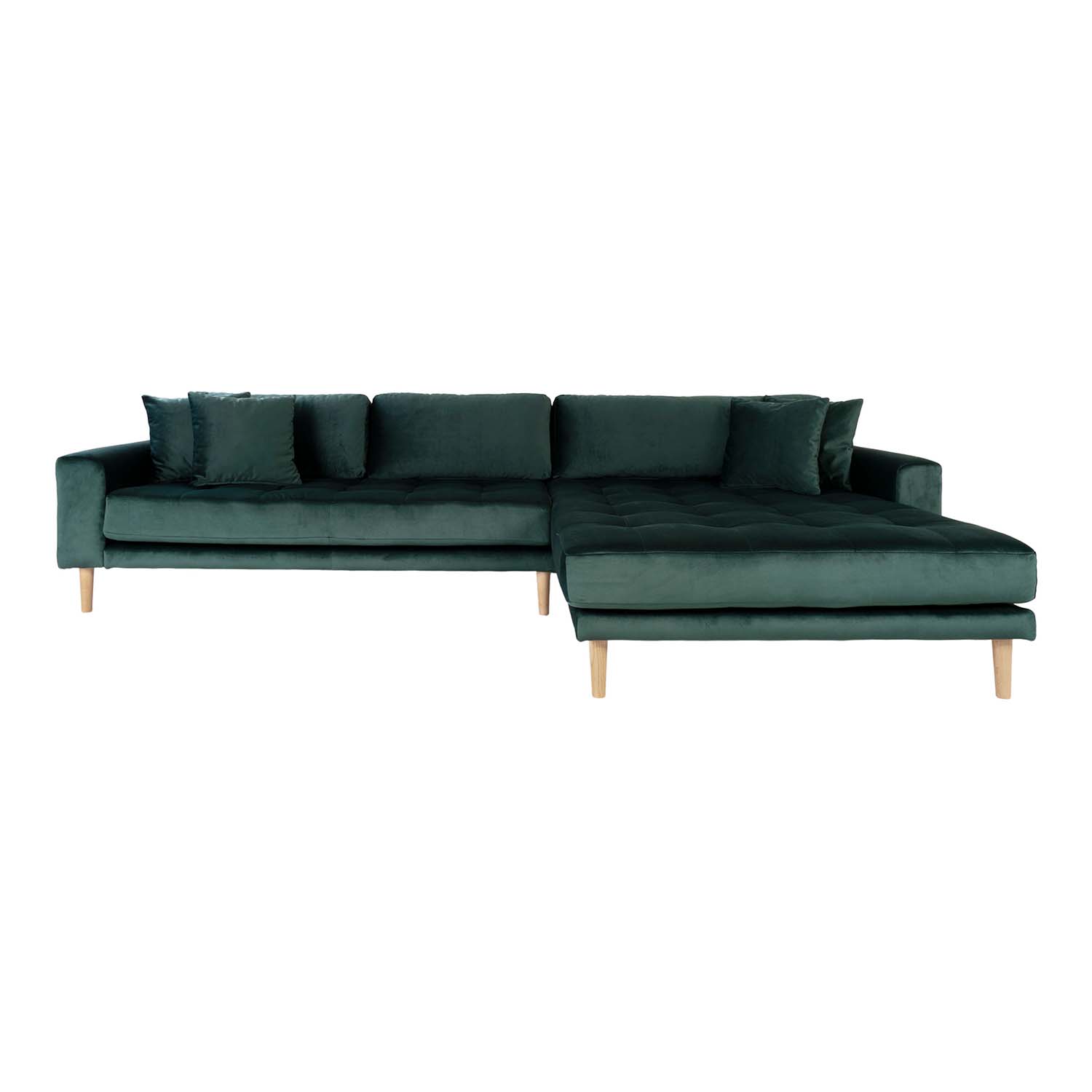 House Nordic Lido Loungesofa     Højre Chaiselong  Mørkegrøn Velour Og Natur Træ