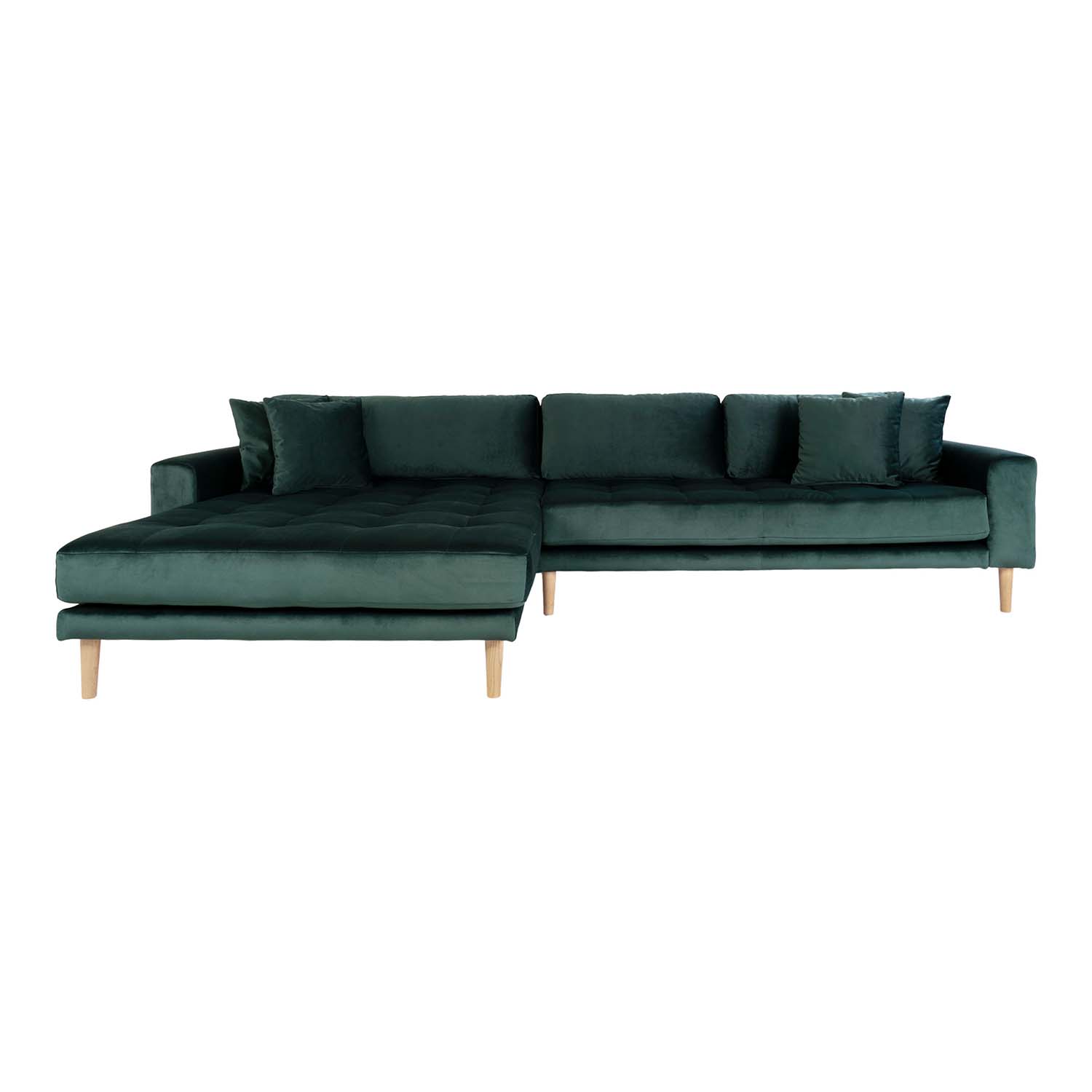 House Nordic Lido Loungesofa     Venstre Chaiselong Mørkegrøn Velour Og Natur Træ