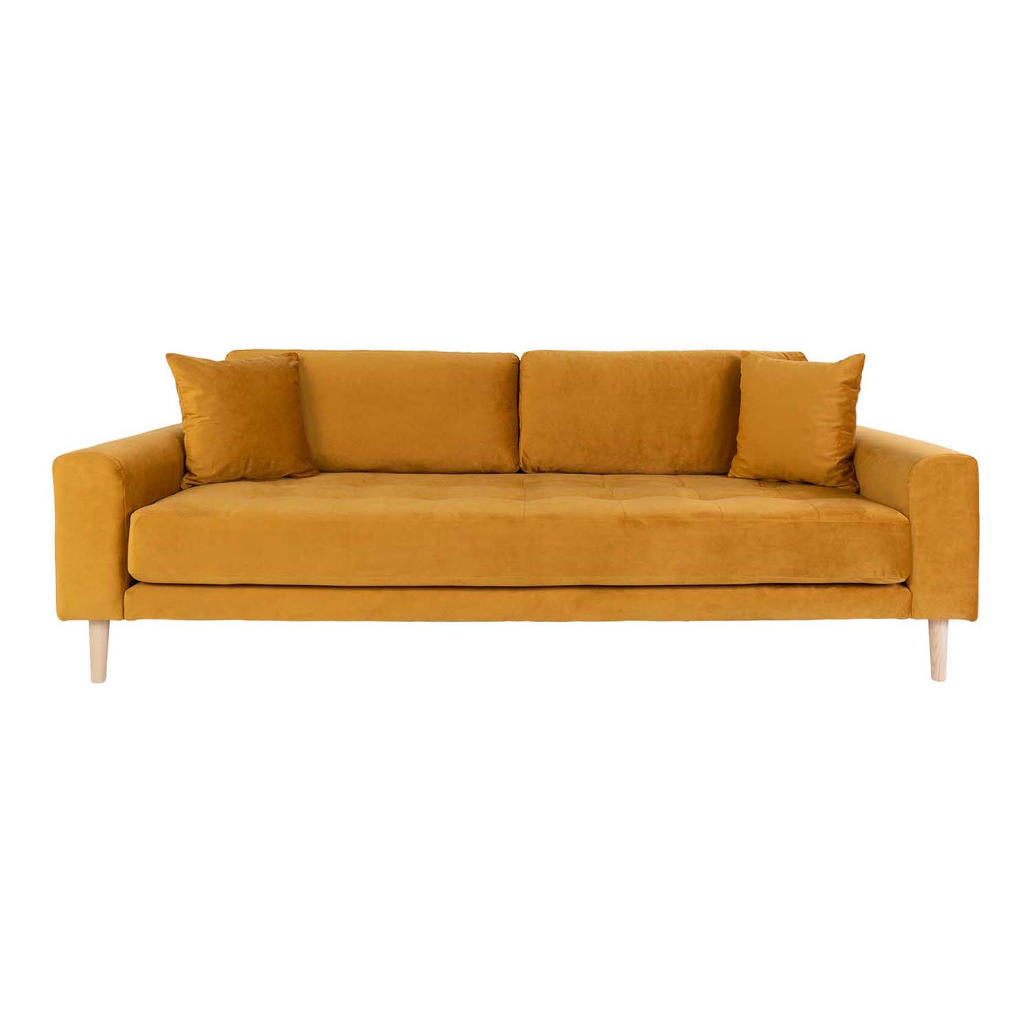 House Nordic Lido   Pers Sofa Sennepsgul Velour Og Natur Træ