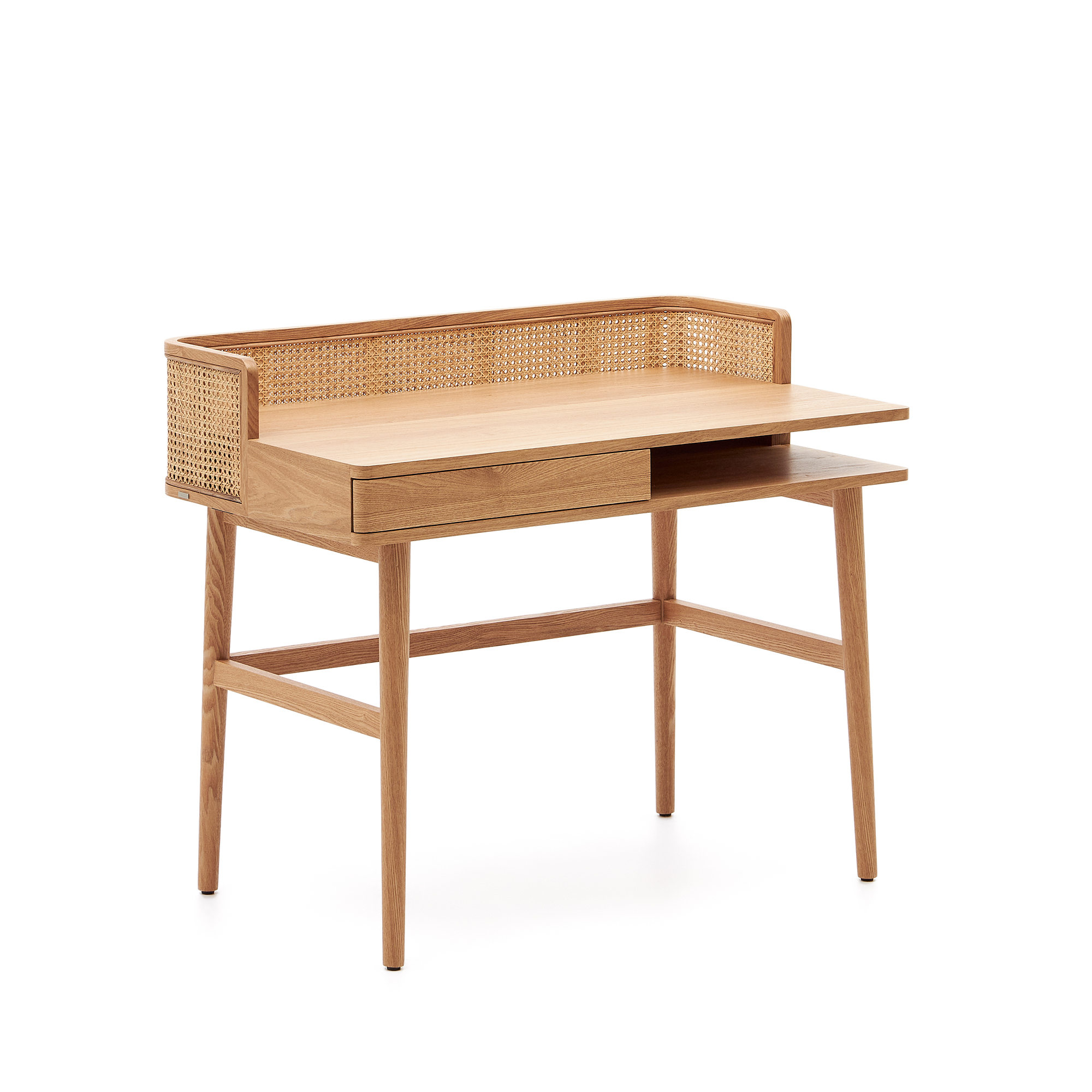 Kave Home Araxi Skrivebord       Rum Og   Skuffe Brun Asketræfinér Og Rattan  105x62