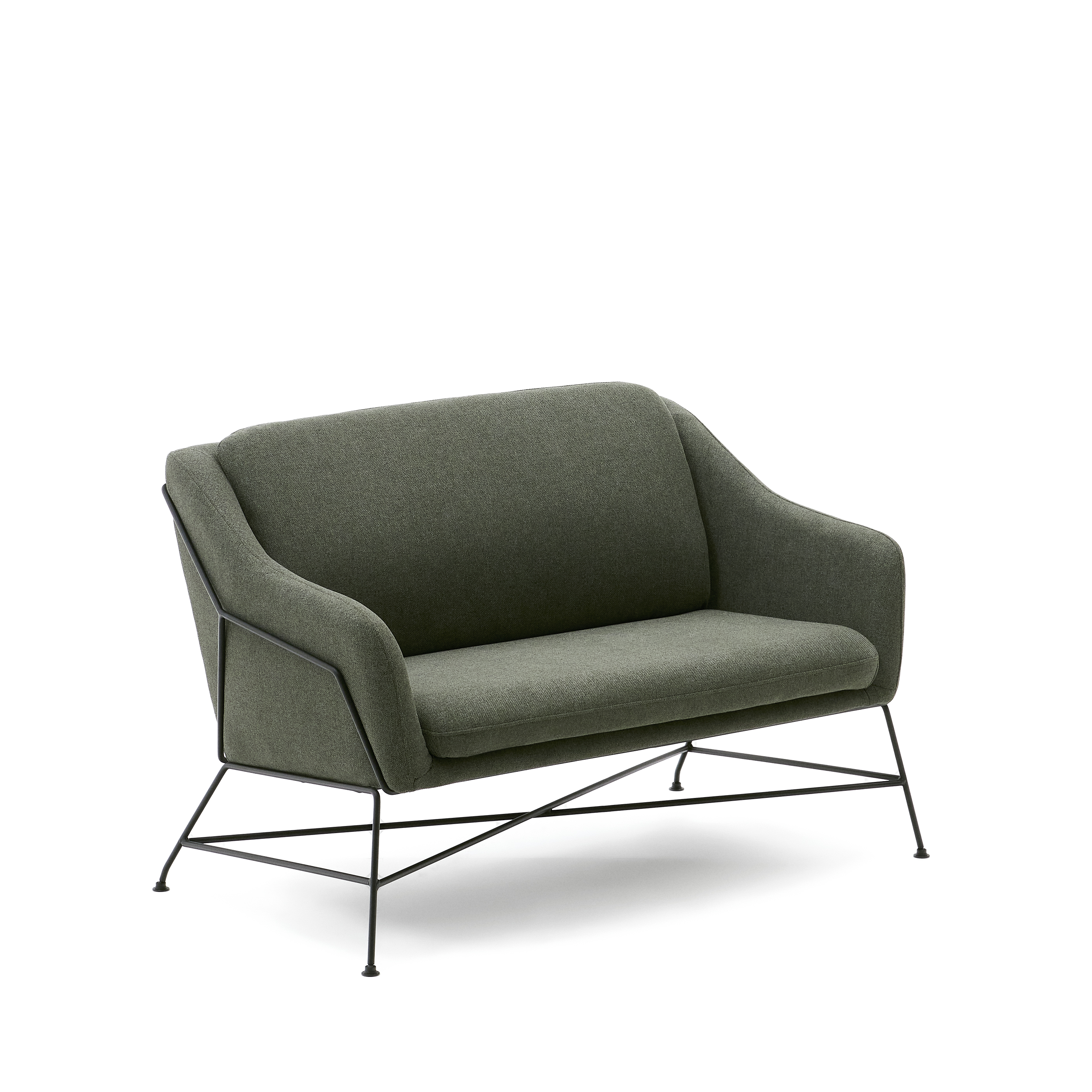 Kave Home Brida   Pers  Sofa Grøn Stof Og Sort Stål