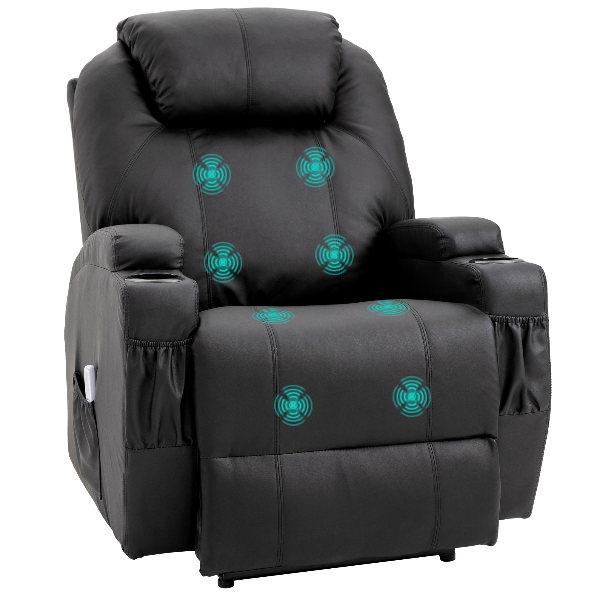 Massagestol Elektrisk Afslappende Stool Tv Stool Massagefunktion Lænefunktion Tv Stool Med   Sidelommer Og Kopholder Kunstlæder Sort 82   97   110 Cm