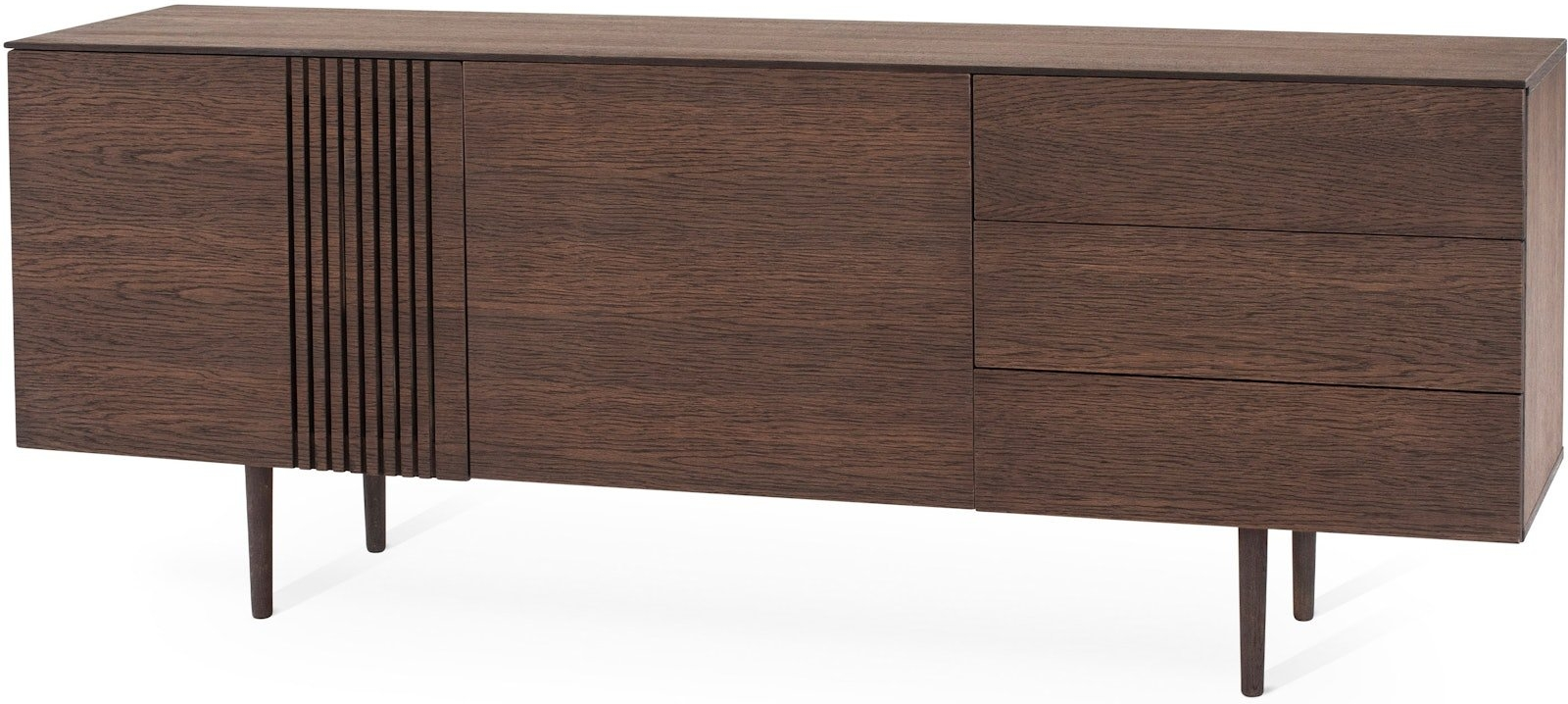 Skænk Torkelson Joel   Røgbejdset Eg Finér Med To Låger  Tre Skuffer Og Aftagelige Hylder   180x42x70 Cm