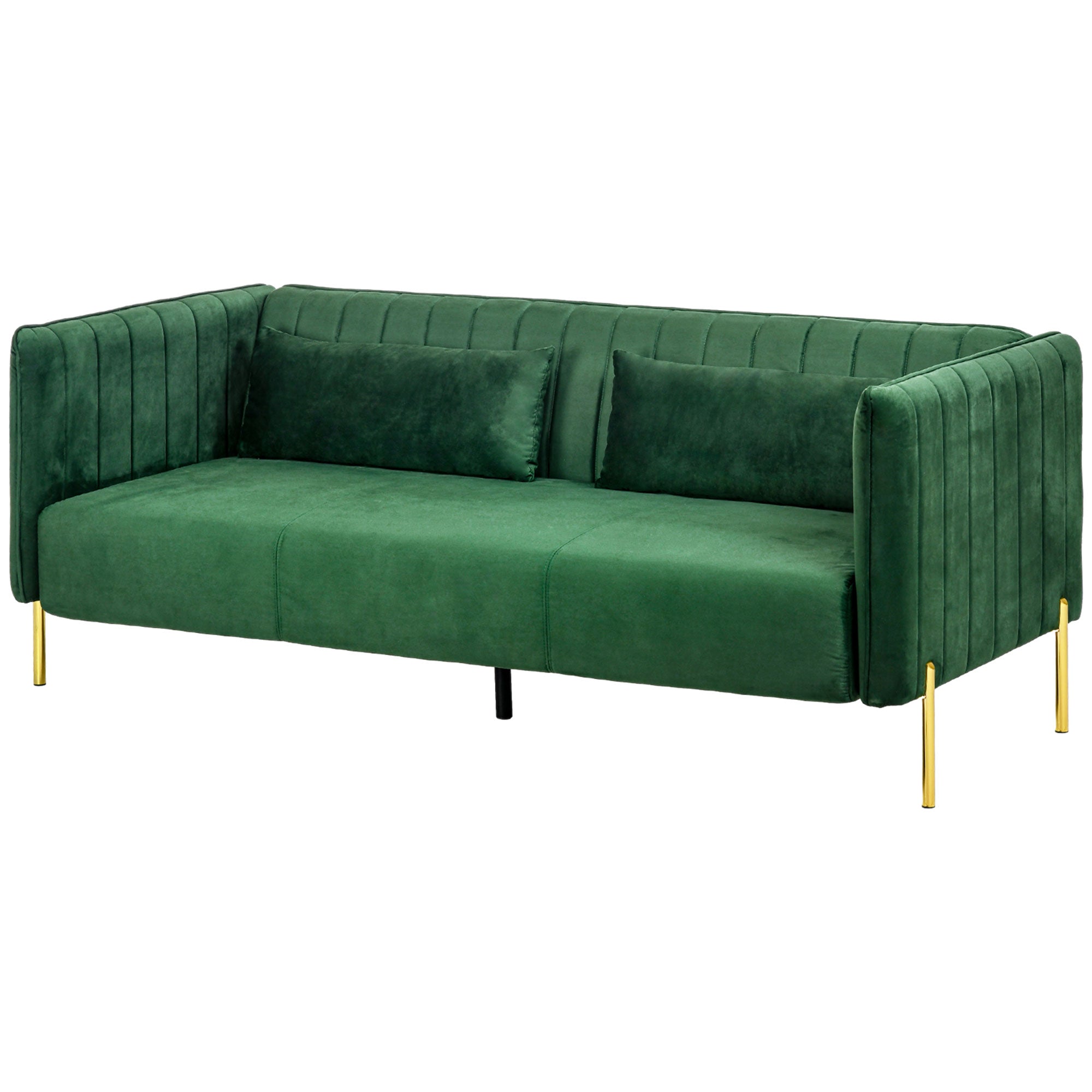 Sofa  -personers Sofa  Inklusive   Hynder  Fløjlslook  Retrodesign  Aftageligt Betræk  195 Cm   88 Cm   76 Cm Grøn