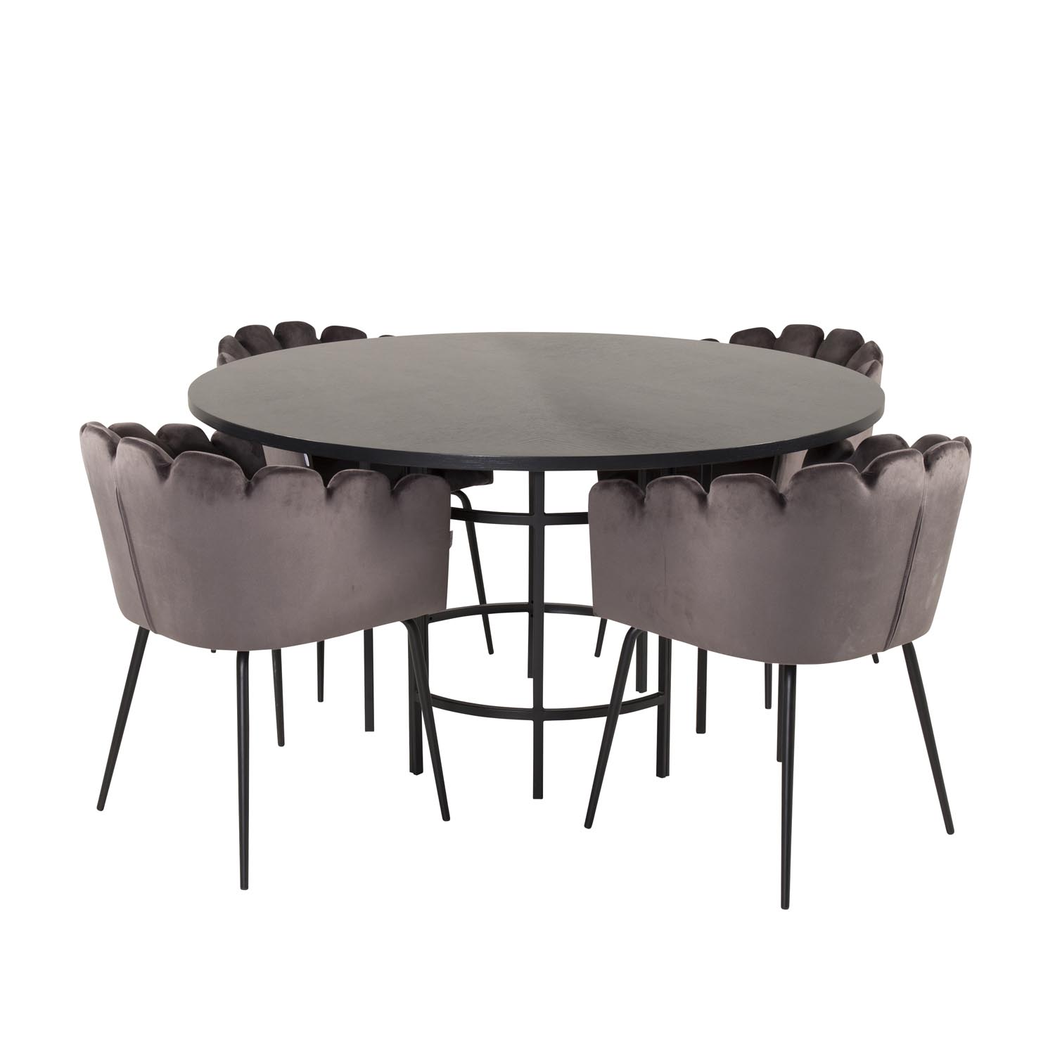 Venture Design Copenhagen Spisebordssæt       Stole Sort Finer Sort Metal Og Grå Fløjl Sort Metal