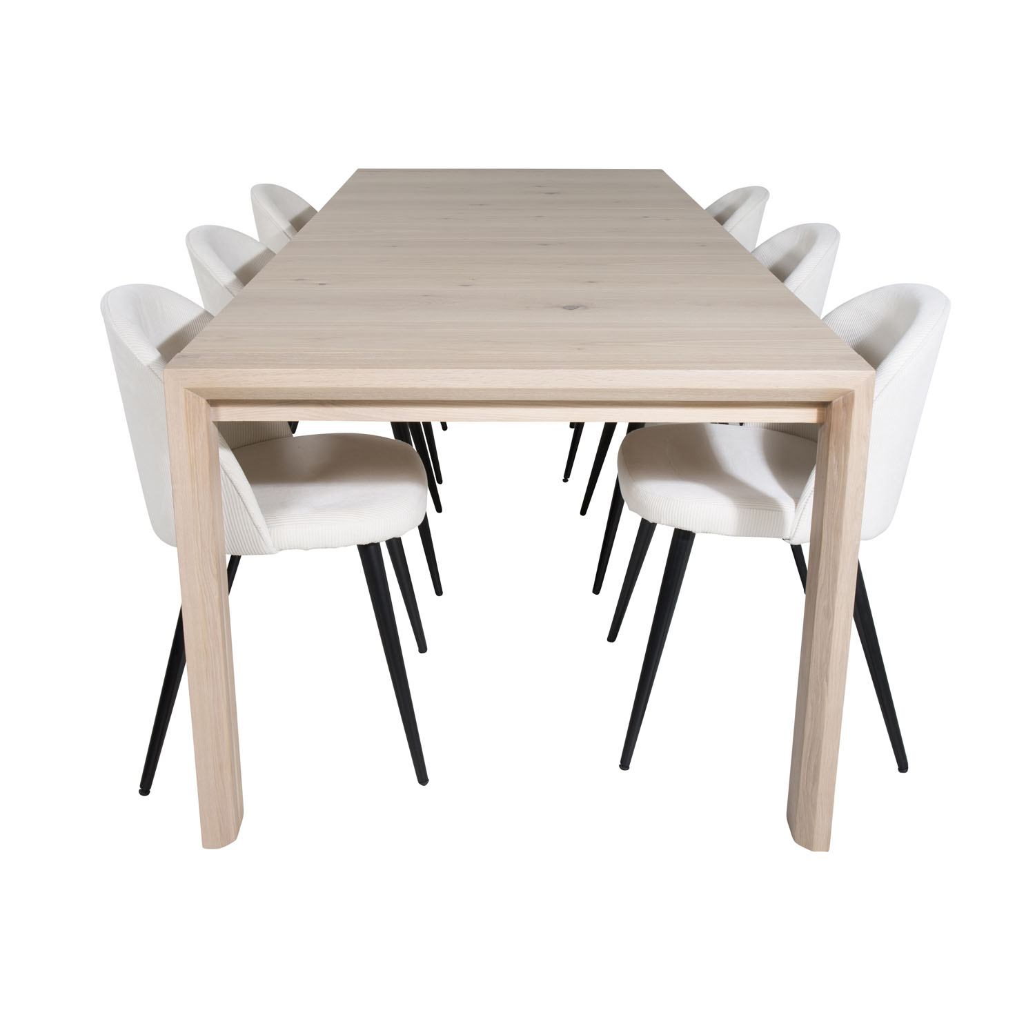 Venture Design Slider Spisebordssæt       Stole Hvidvasket Egefiner Eg Og Beige Fløjl Sort Metal