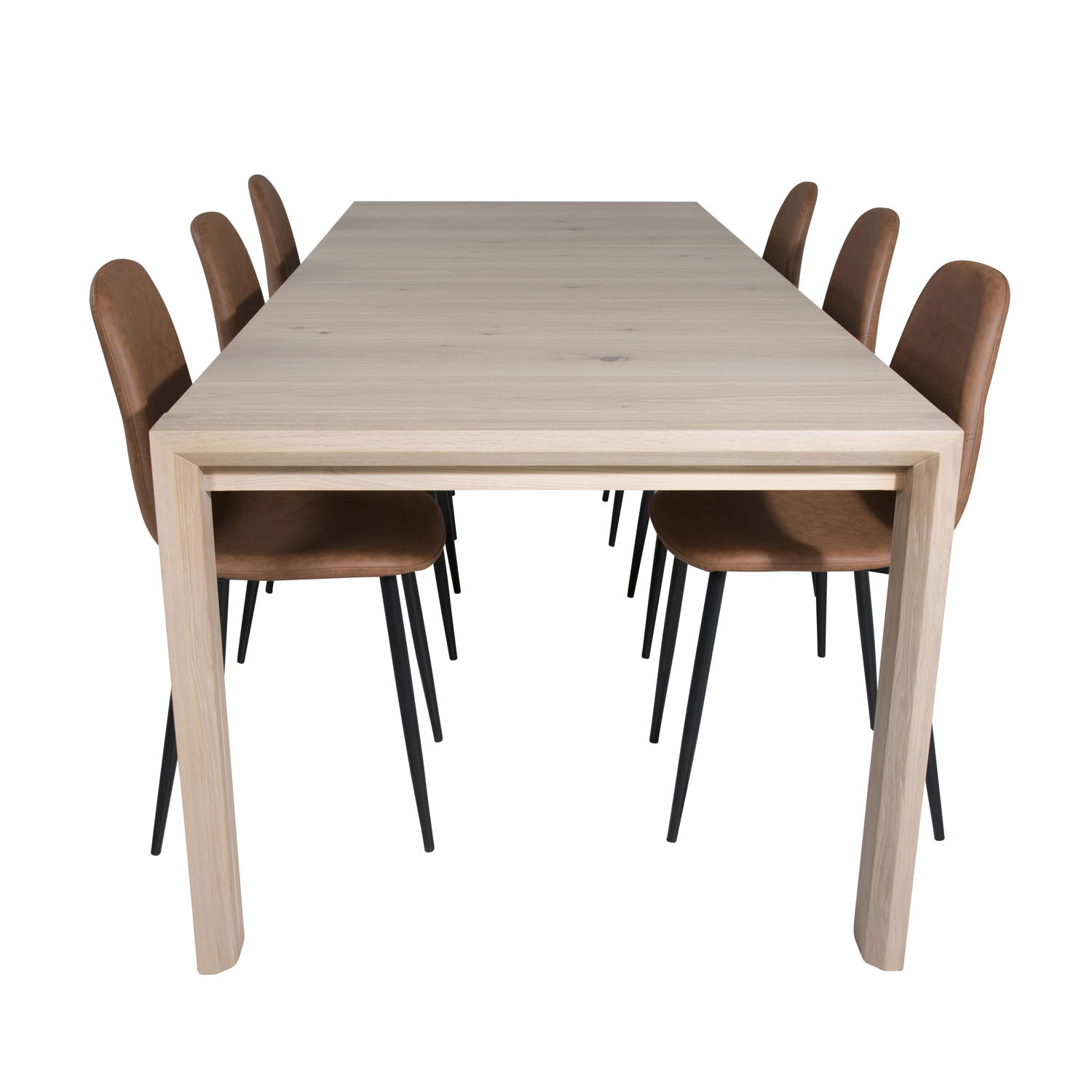 Venture Design Slider Spisebordssæt       Stole Hvidvasket Egefiner Eg Og Brun Pu Sort Metal
