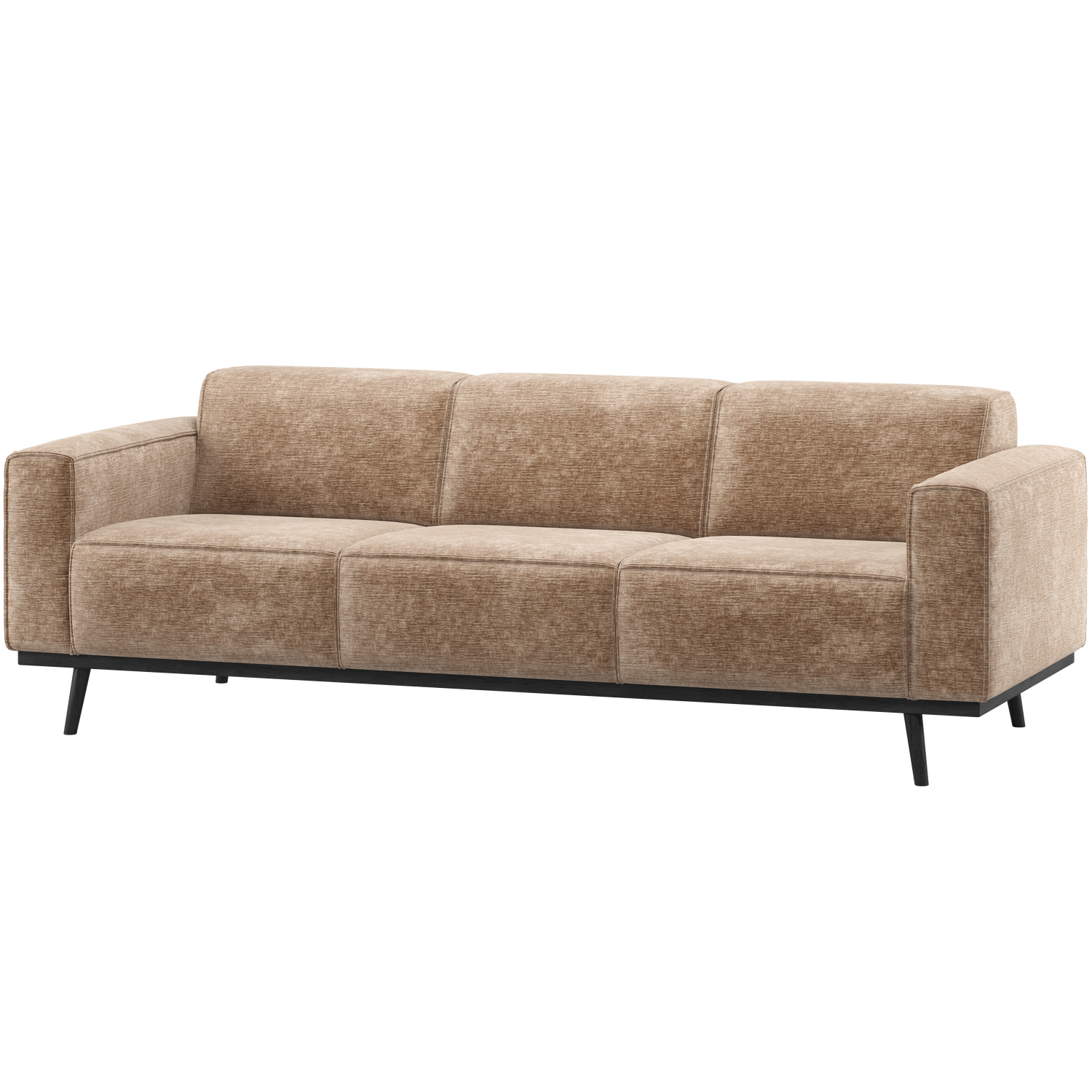 Woood Statement   Pers  Sofa Taupe Chenille Fløjl Stof Og Birketræ  230cm