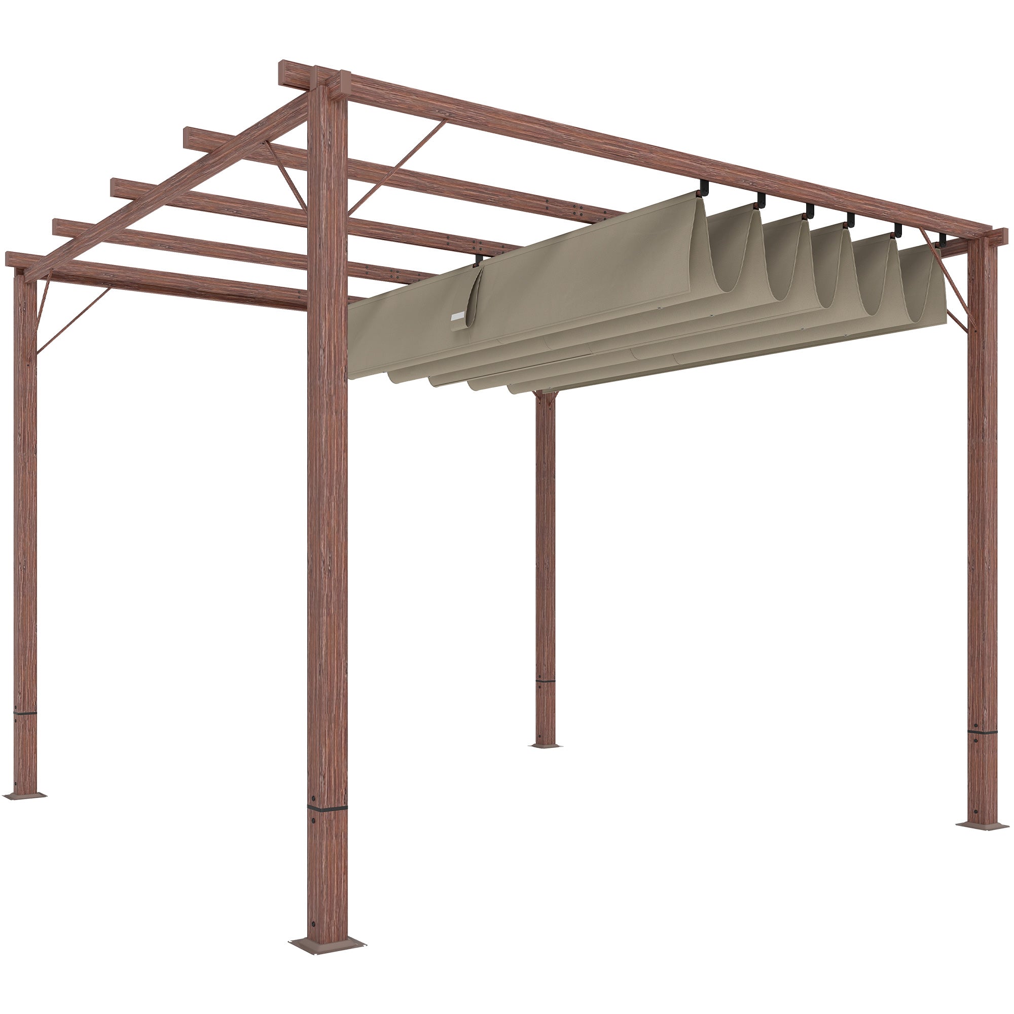 Havepergola  Justerbart Terrassetag  Aluminiumsramme  Upf 30  Solbeskyttelse  Naturtræ