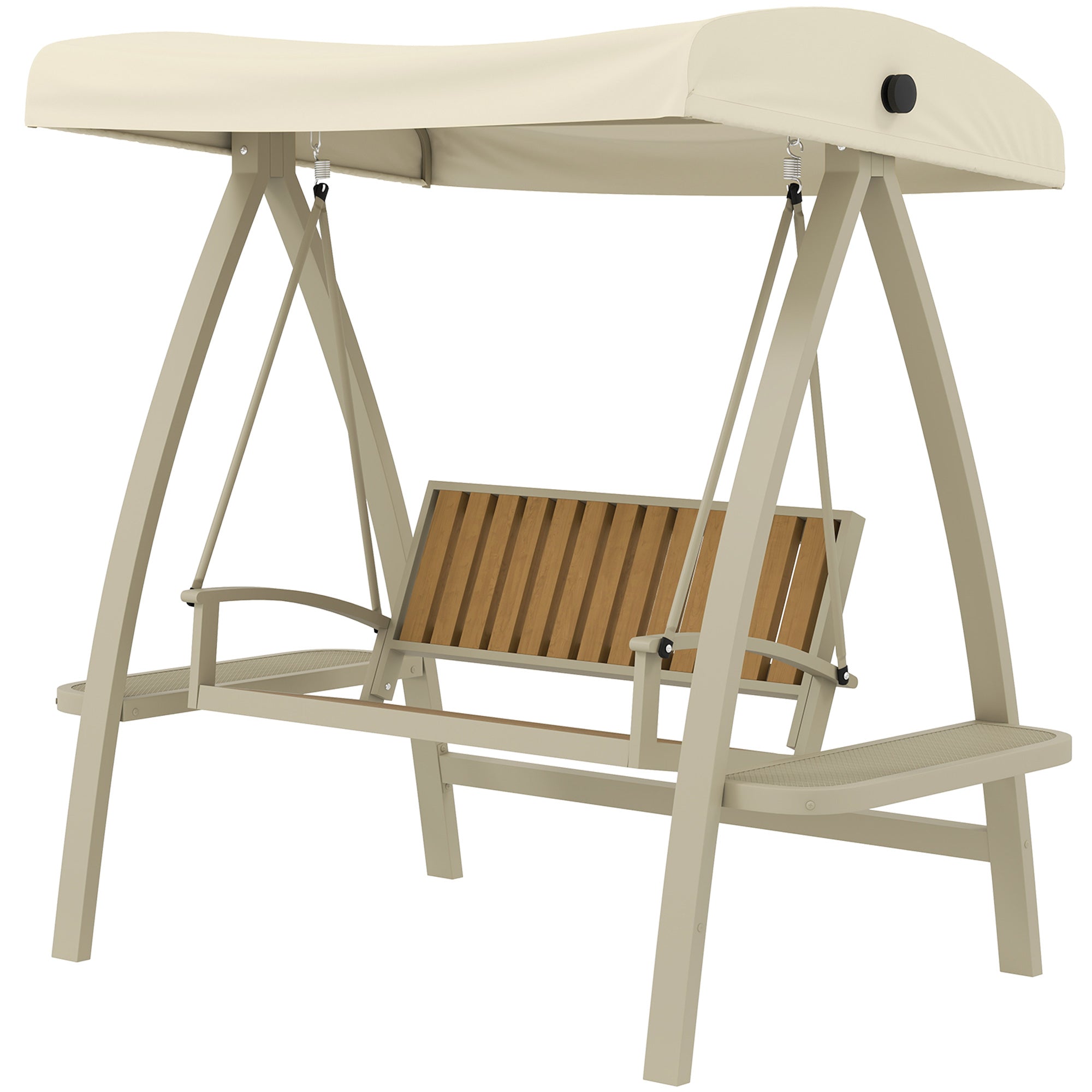 -personers Havegynge Med Justerbart Soltag Og Sidebord  200   120   190 Cm  Beige