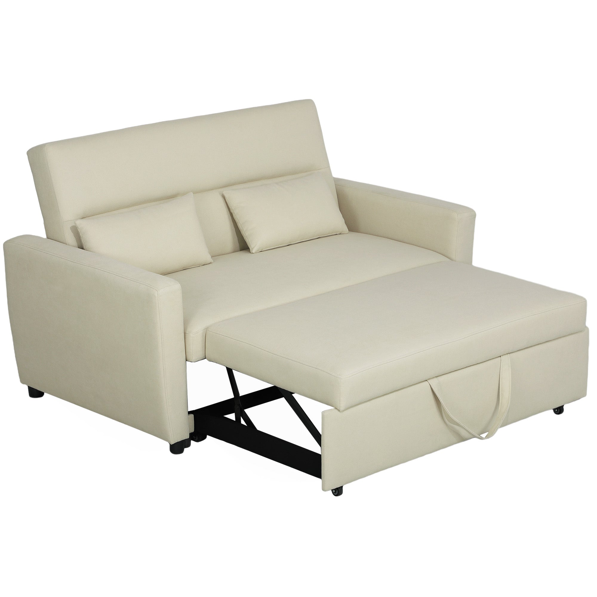 -personers Sofa Med Sengefunktion  Justerbar Ryglæn  Polstret Sofa  Fløjlslook  Til Stue  Soveværelse  Beige