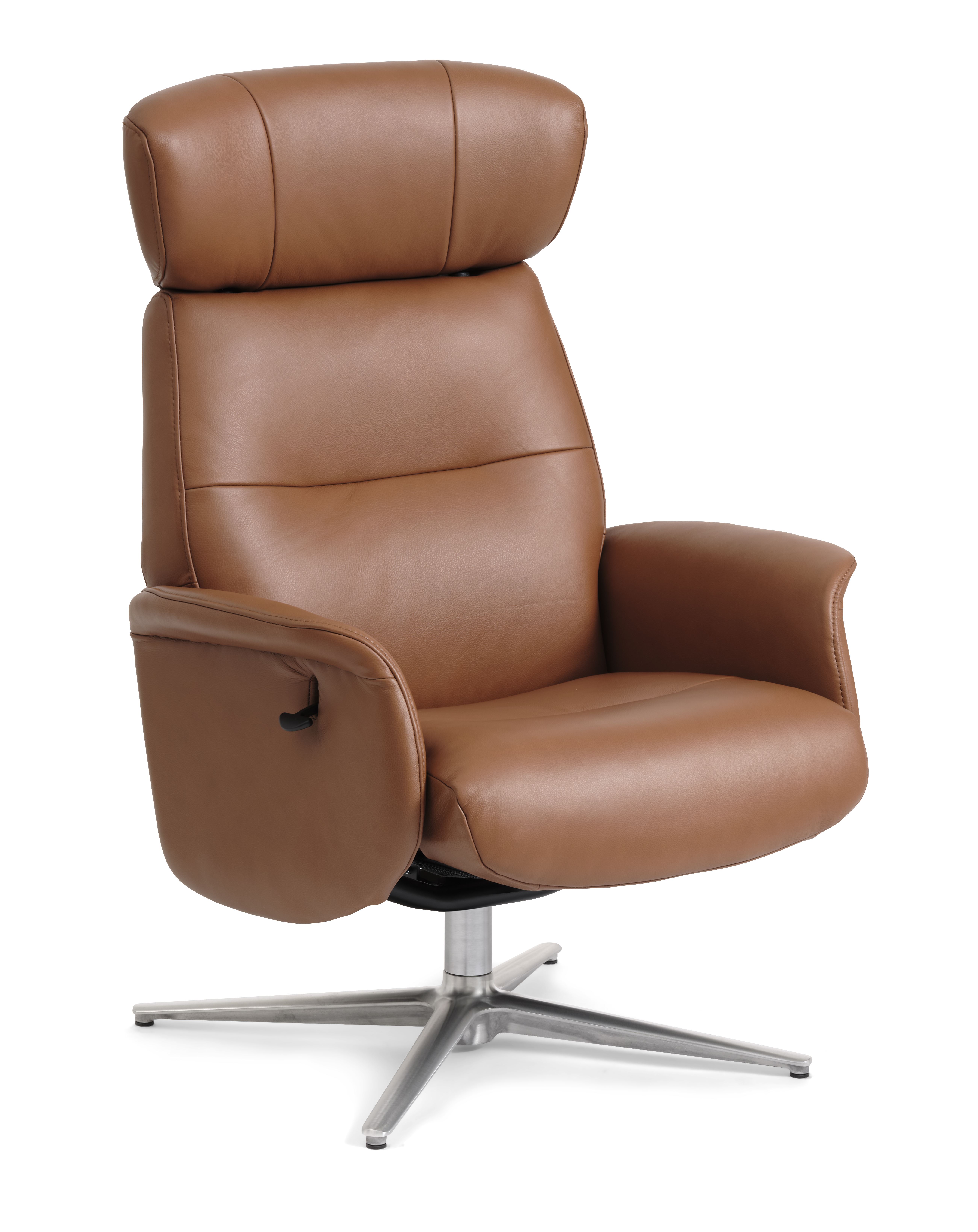 Alex Recliner Lænestol Cognac Semi Aniline Læder Og Børstet Aluminium