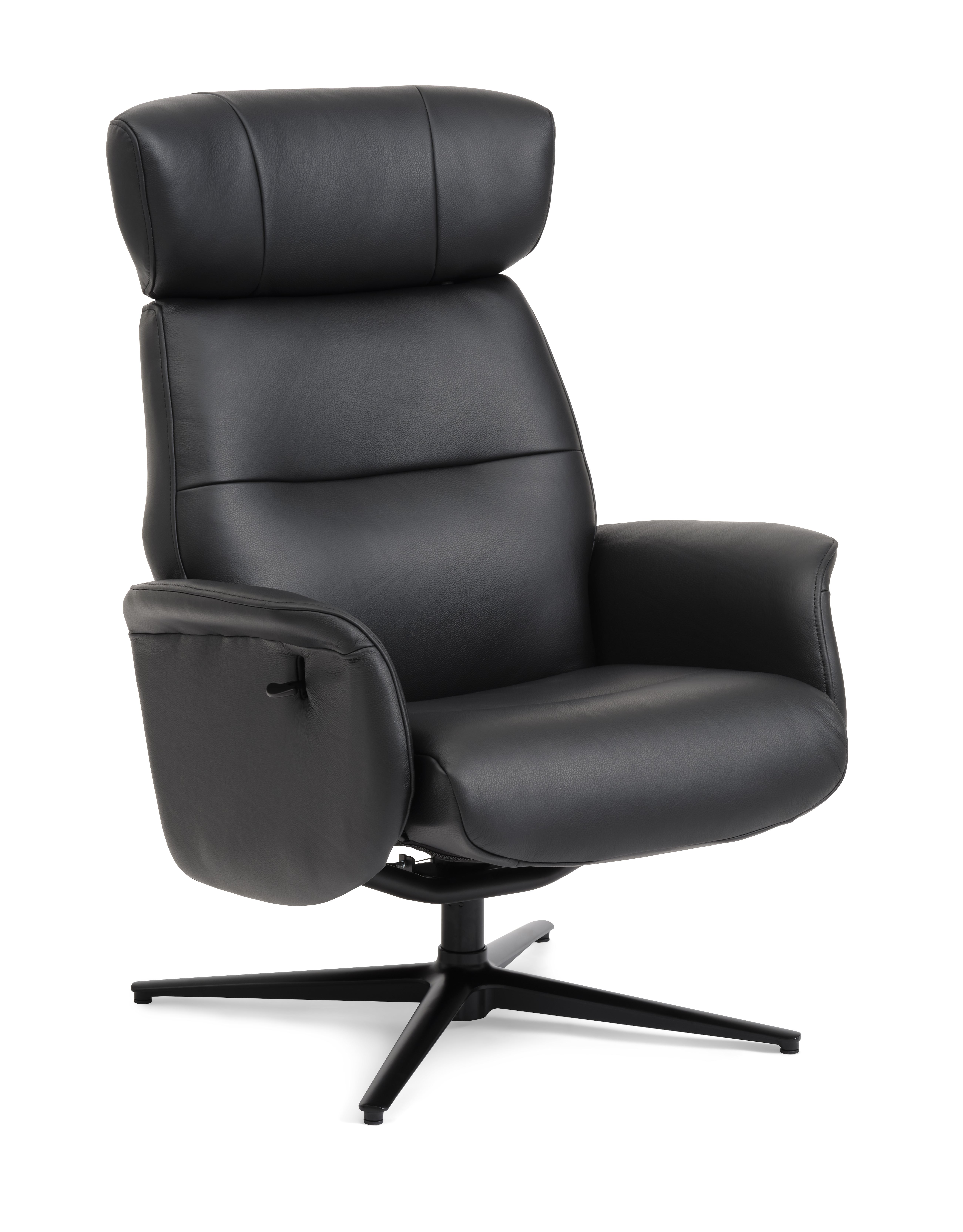 Alex Recliner Lænestol Sort Semi Aniline Læder Og Sort Aluminium