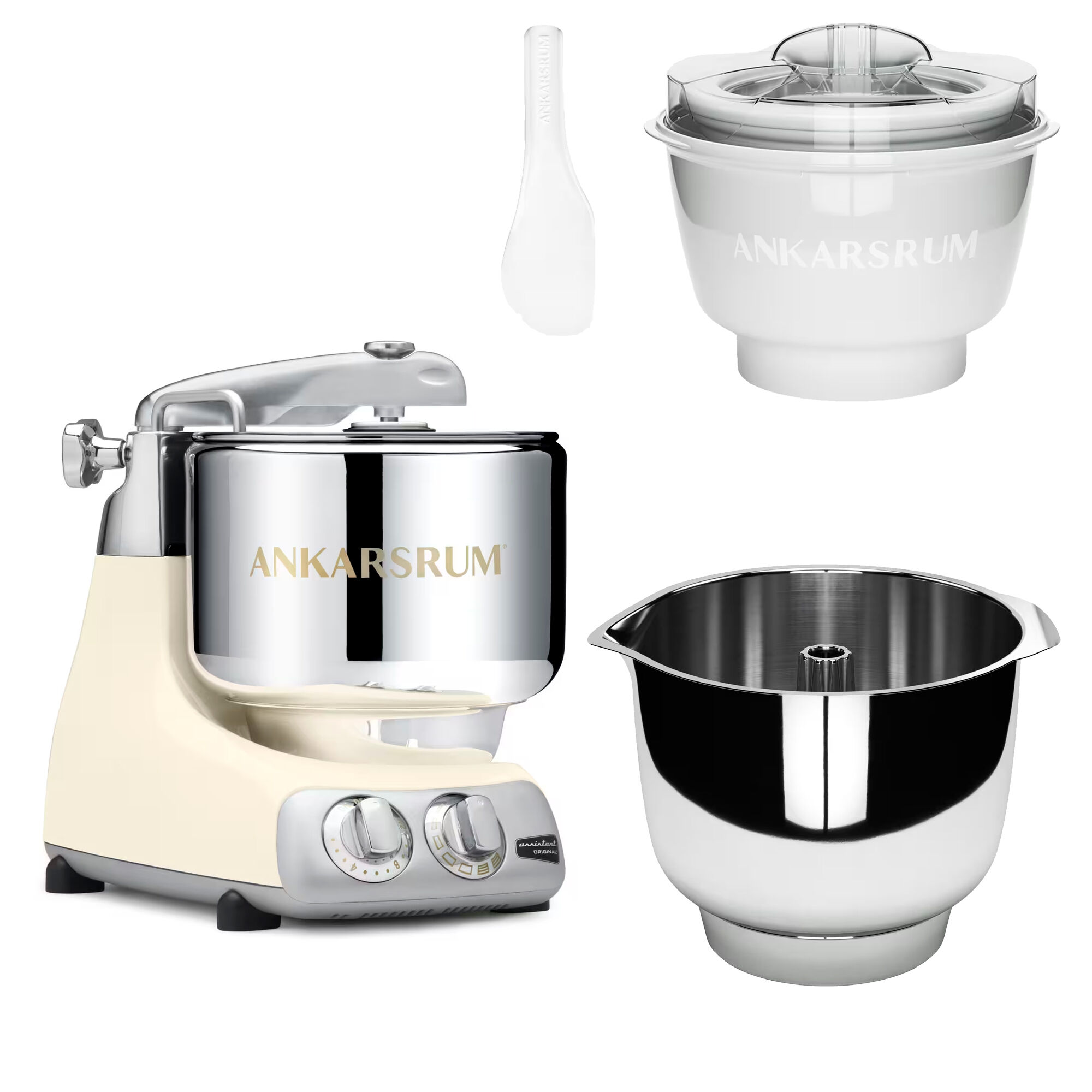 Ankarsrum Assistent Original Akm 6230 Køkkenmaskine Med Istilbehør Og Ekstra Piskeskål  Light Creme