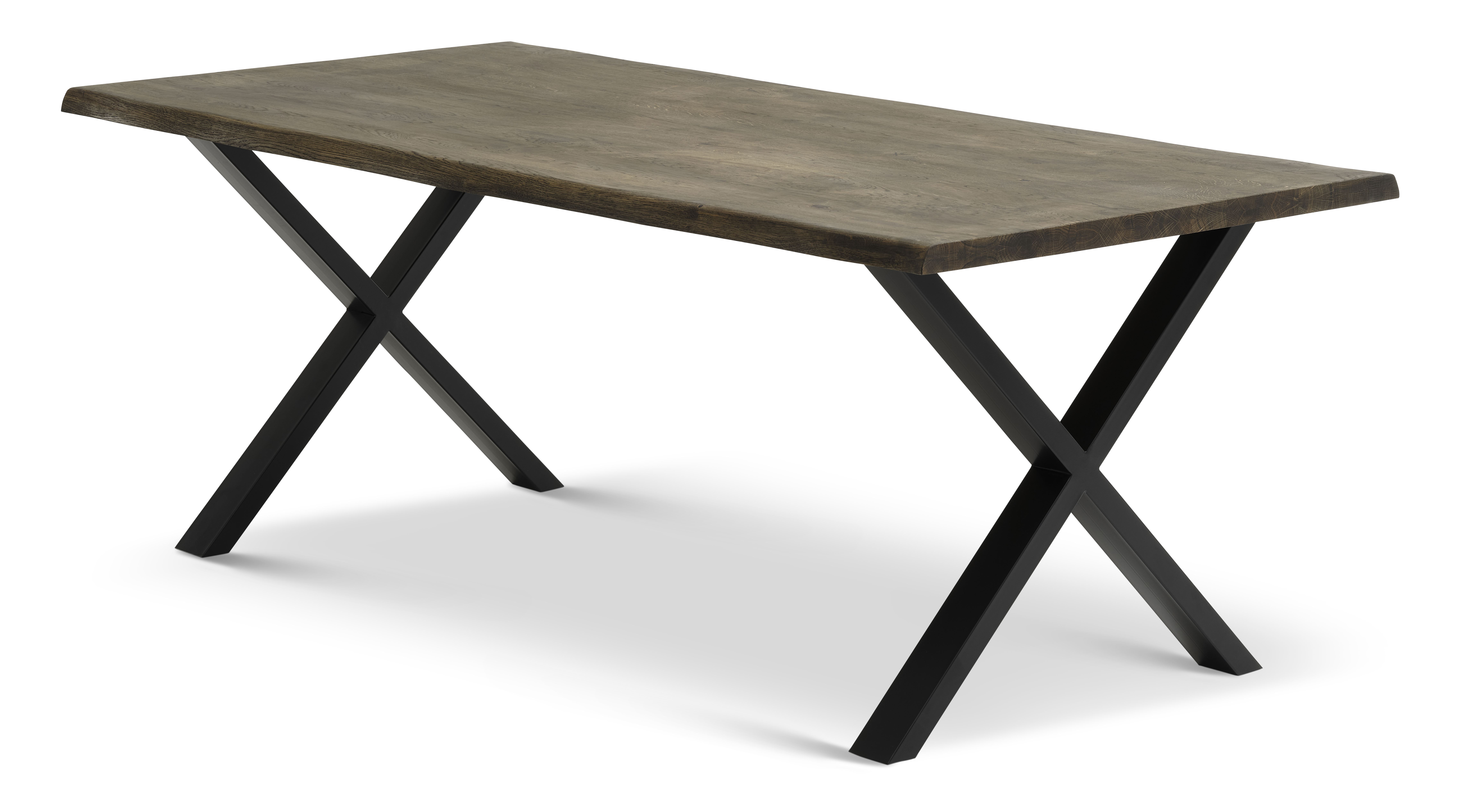 Atlantic Spisebord Med Bølget Kant 40 Mm     Udtræk Røgfarvet Egetræ Og Sort Metal  95x200