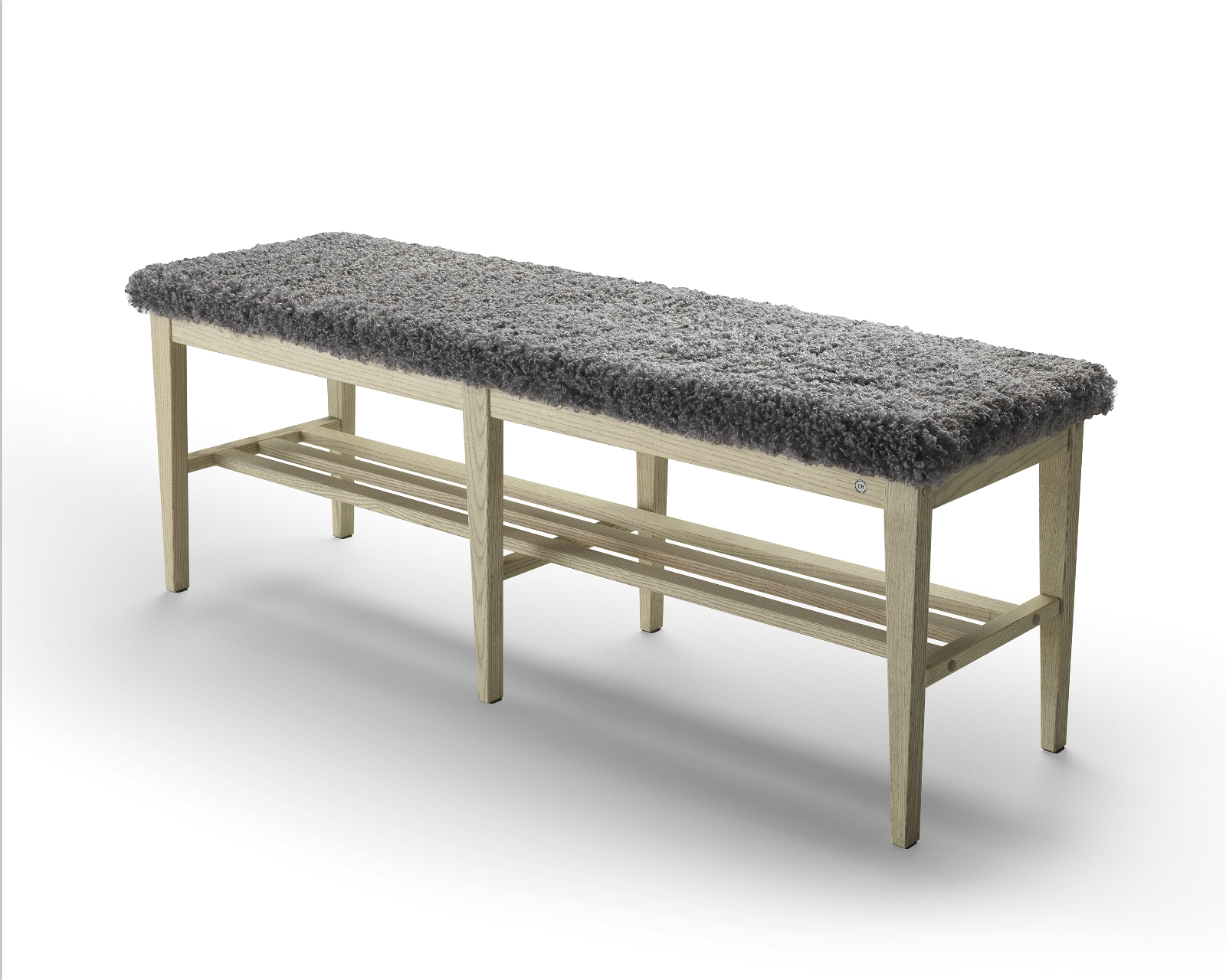Bænk Oscarssons Möbel Nadja   Massiv Ask Med Gråt Imiteret Fåreskind 130x40 Cm