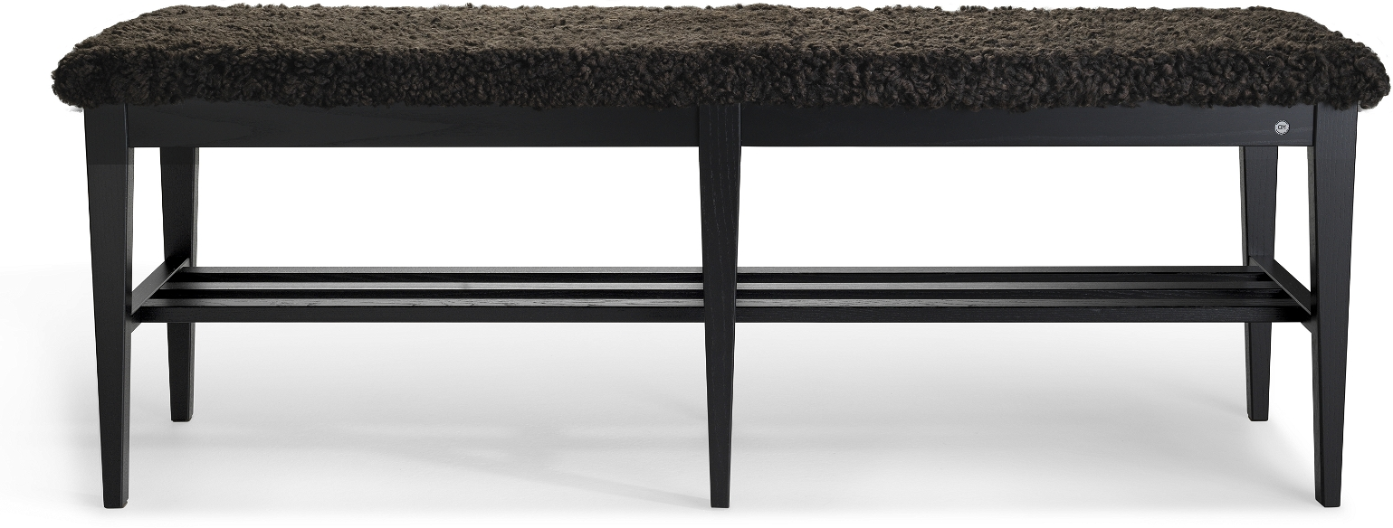 Bænk Oscarssons Möbel Nadja   Massiv Sortbejdset Ask Med Brunt Fåreskind H46ã L130ã D40 Cm