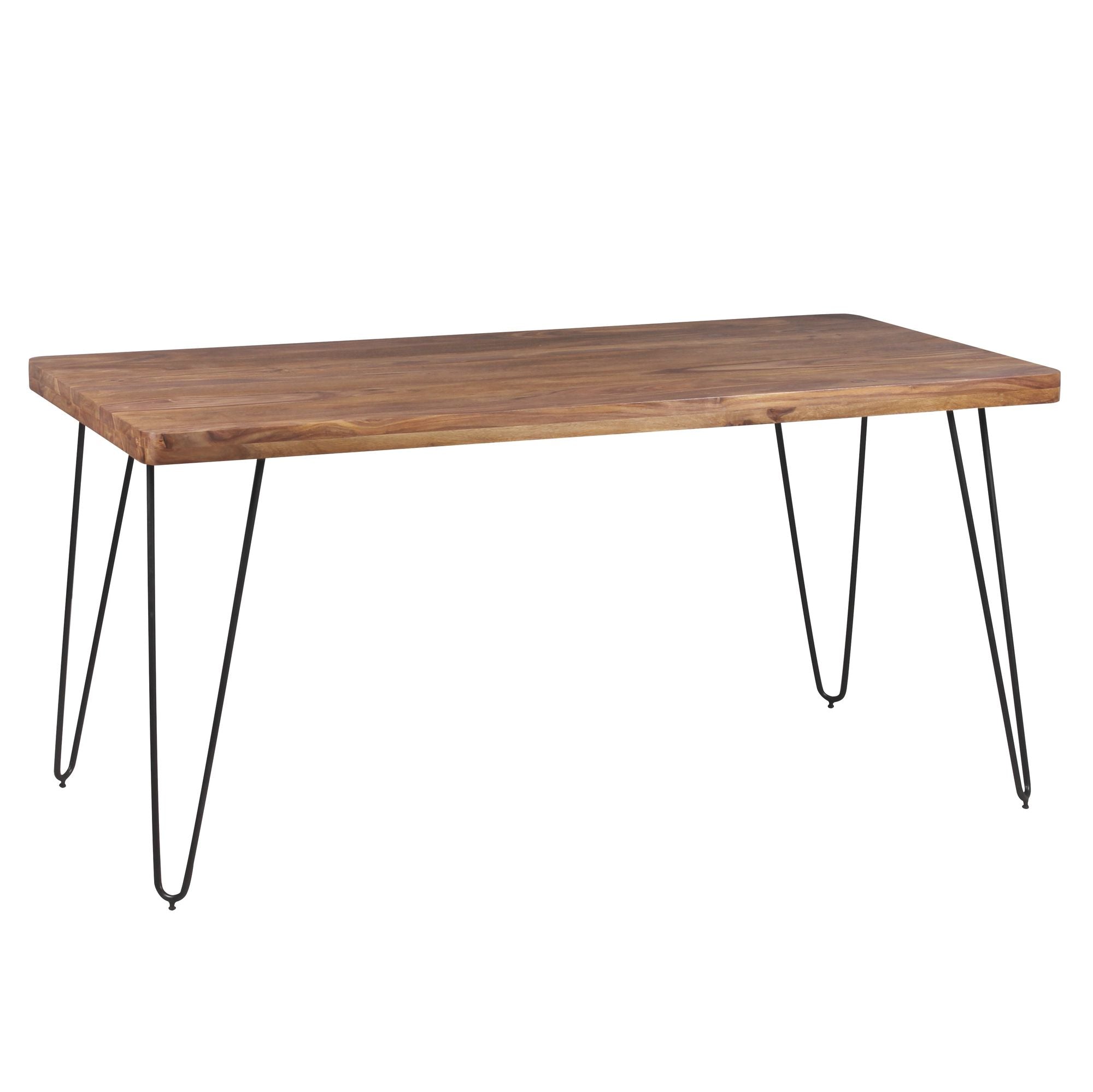 Bagli Spisebord  Massivt Sheeshamtræ  160 Cm  Spisebord  Træbord  Metalben  Køkkenbord  Landlig Stil  Mørkebrun