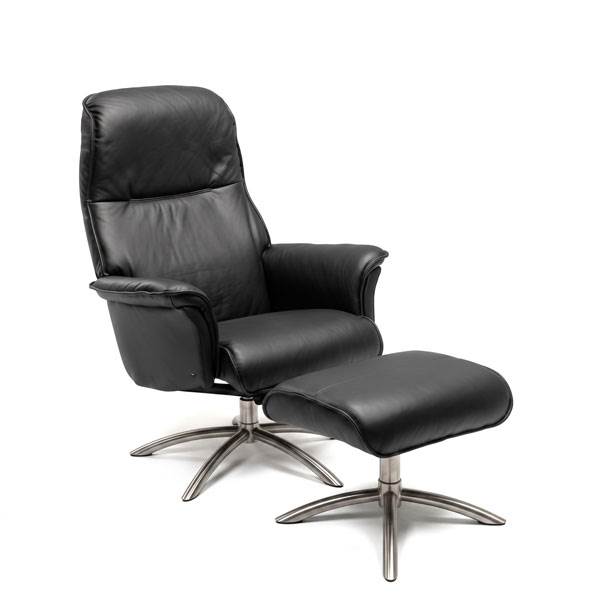 Bd Möbel Merino Lænestol Med Fodskammel 6002 Black Sokkel: Børstet Stål Børstet Stål : Erling Christensen Møbler