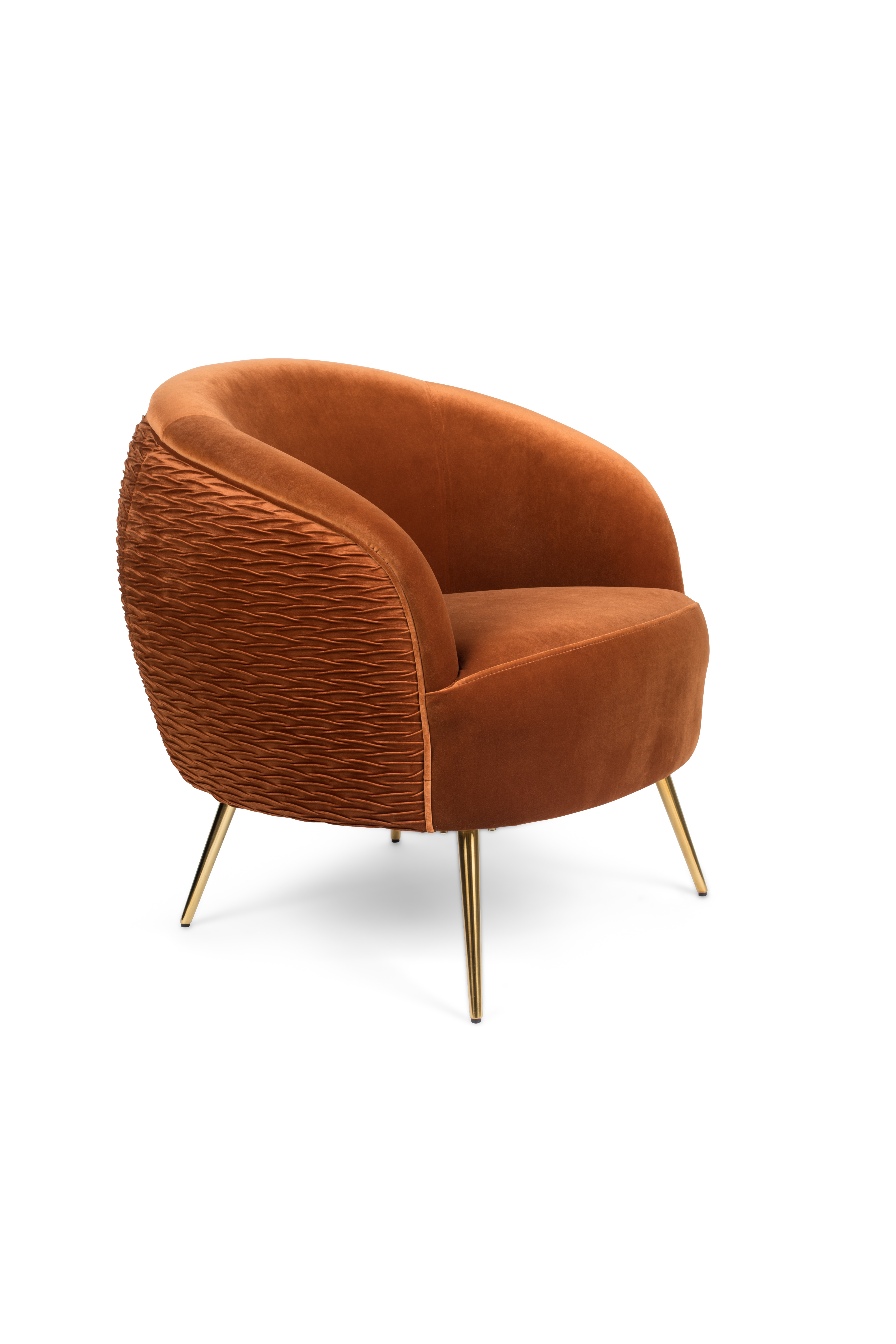 Bold Monkey So Curvy Loungestol     Armlæn Orange Fløjl Polyester Og Guld Stål