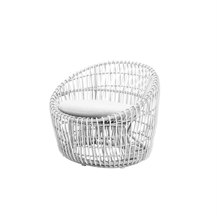 Cane-line Nest Round Stol Hvid Med Hvid Hynde
