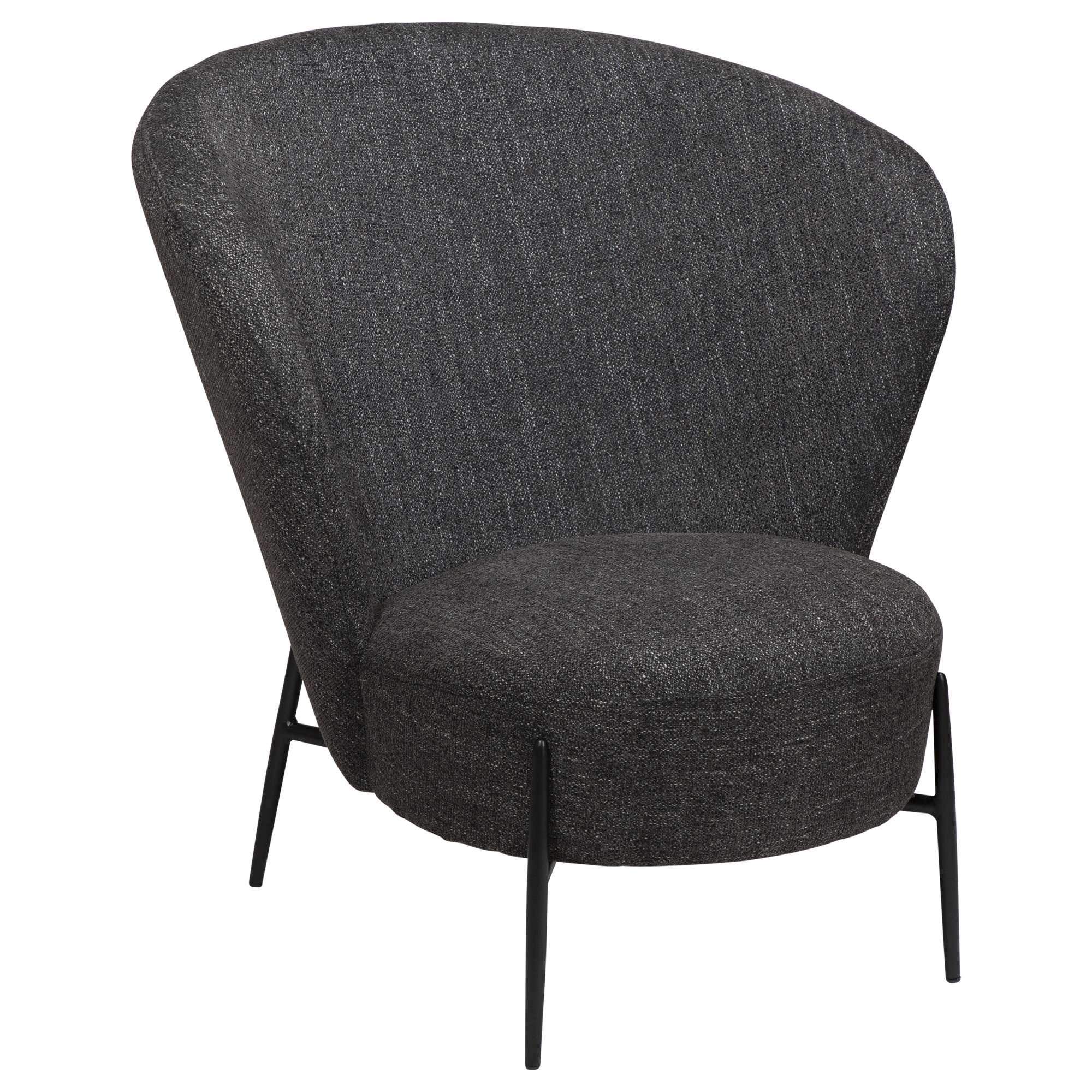 Dan-form Orbit Loungestol Ravn Sort Bouclé Stof Og Sort Metal