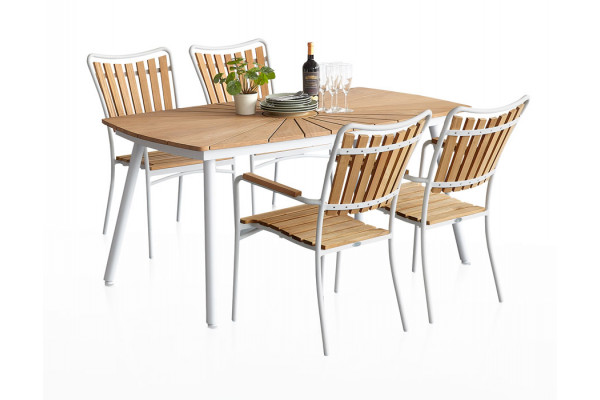 Daneline Eva Teak Havemøbelsæt     Stole 90x160 Cm Hvid