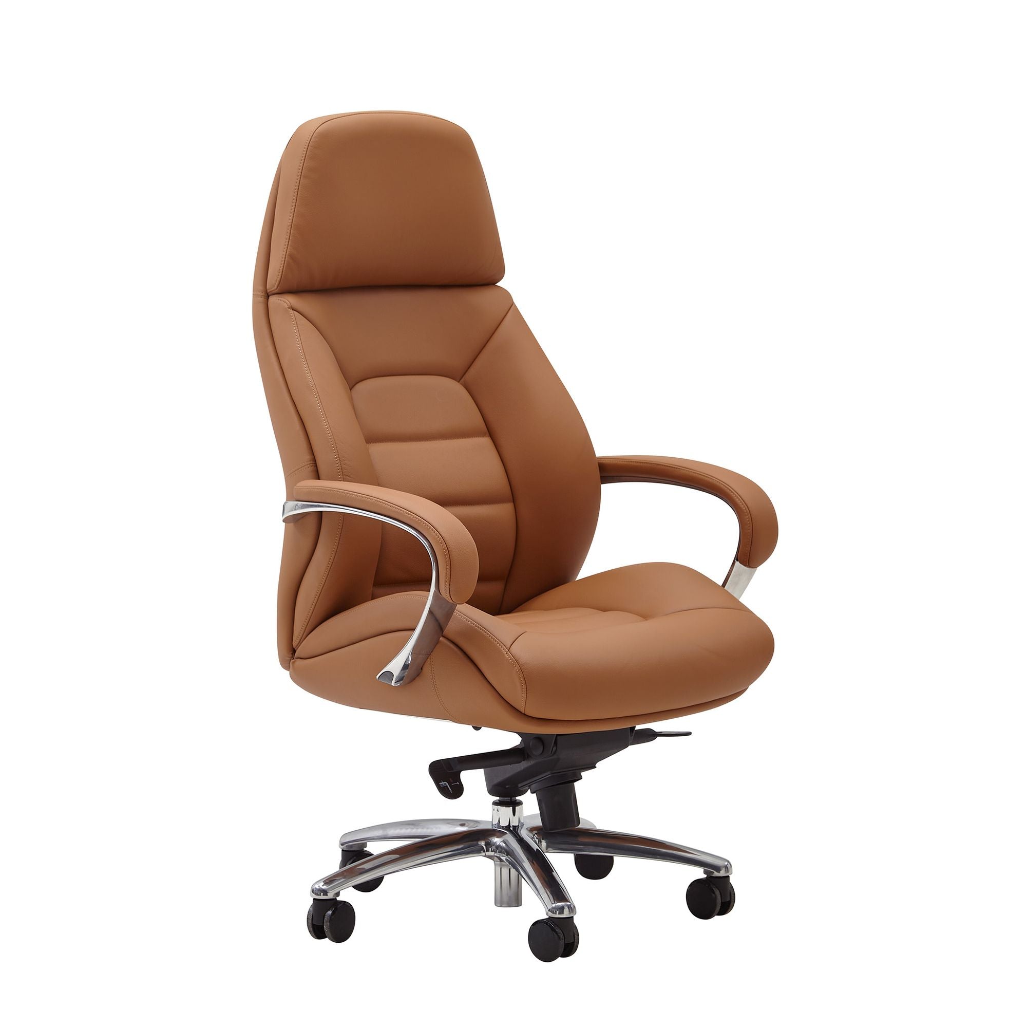 Designer Kontorstol Med ægte Læderbetræk   Karamel  Kontorstol Op Til 120 Kg     Design Executive Stol  Højdejusterbar  Ergonomisk Drejestol Med Armlæn Og Høj Ryglæn  Vippefunktion